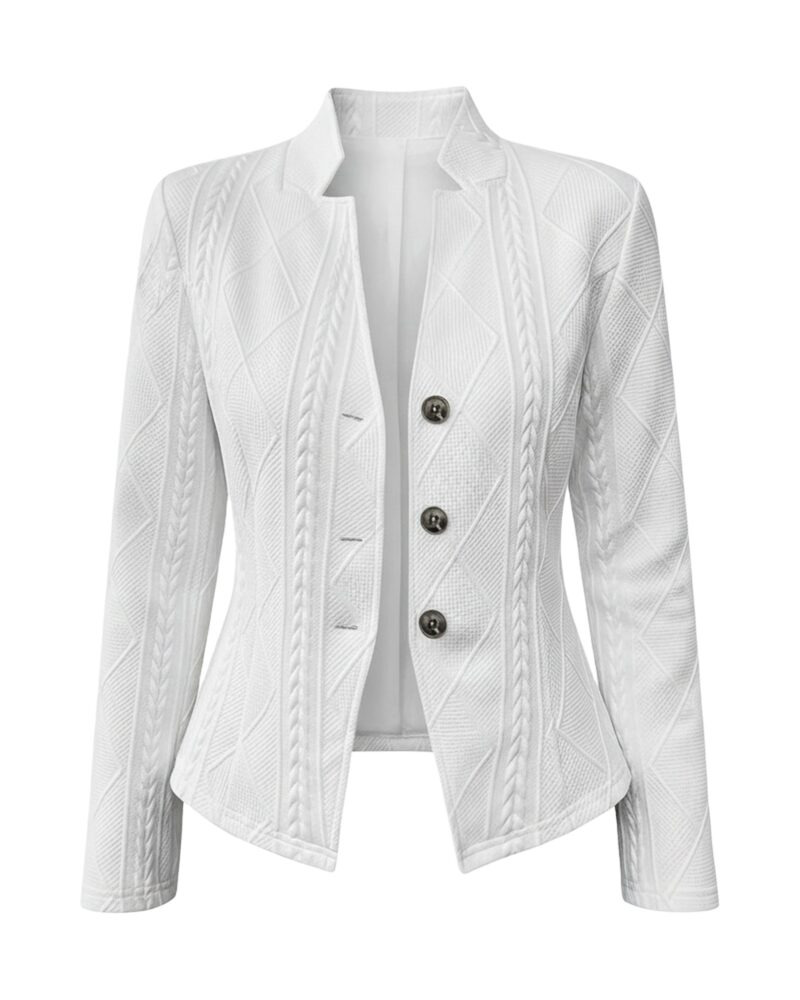 Adelheid cable-knit blazer, front view (AI visualisation)