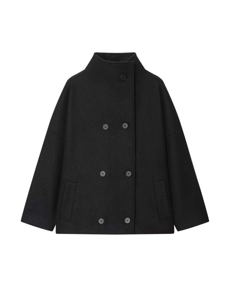 Aleida black relaxed double-breasted wool coat, colour variant — product photo