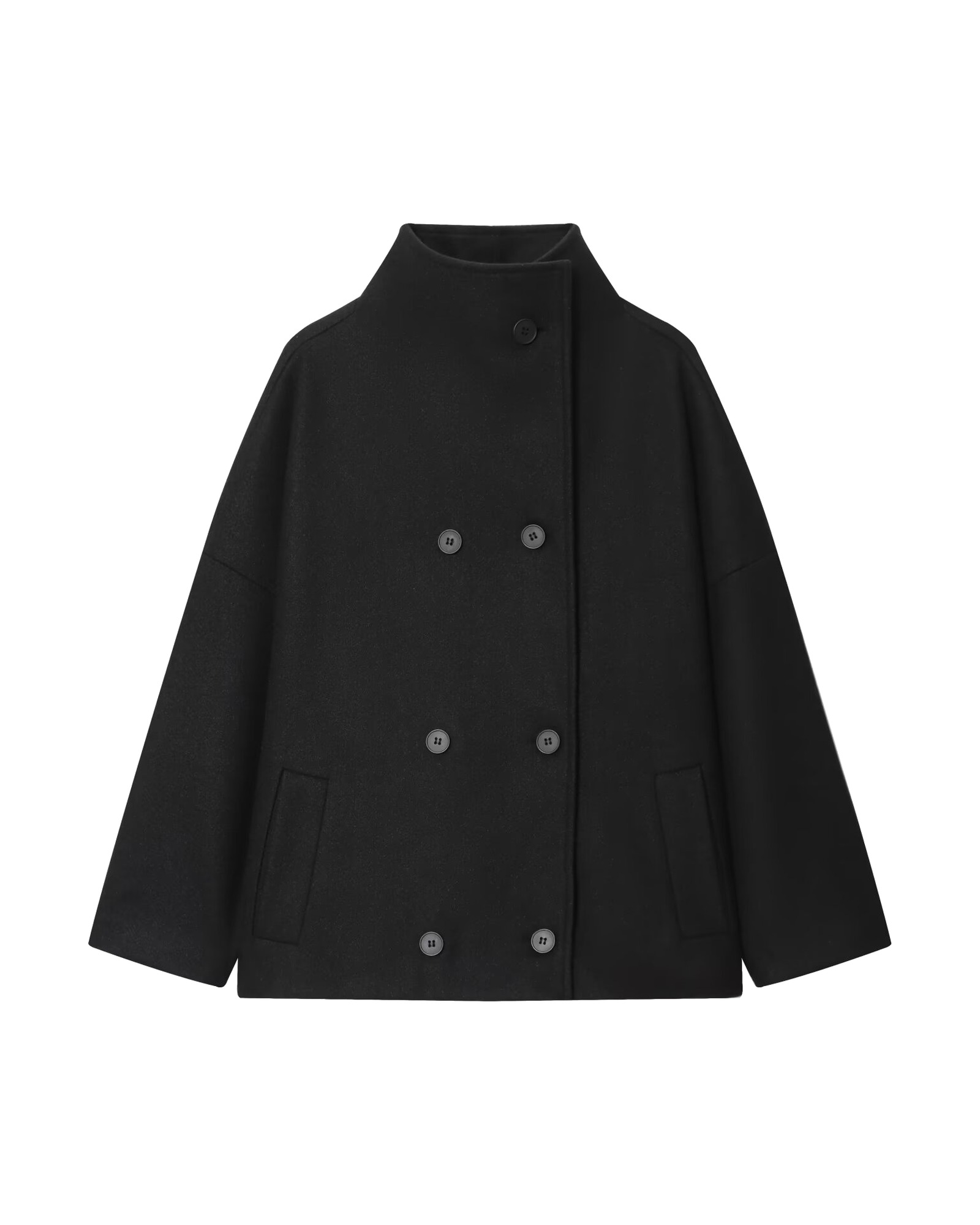 Aleida black relaxed double-breasted wool coat, colour variant — product photo