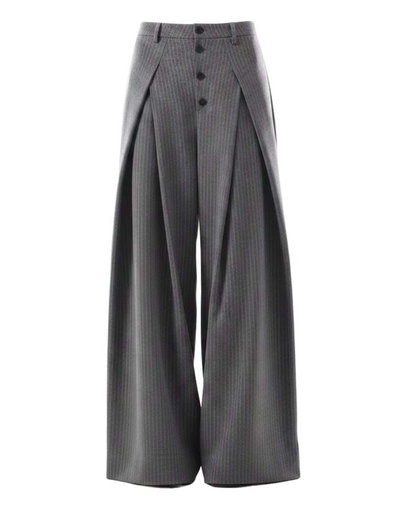 Amber charcoal wide-leg palazzo suit trousers, front view (AI visualisation)