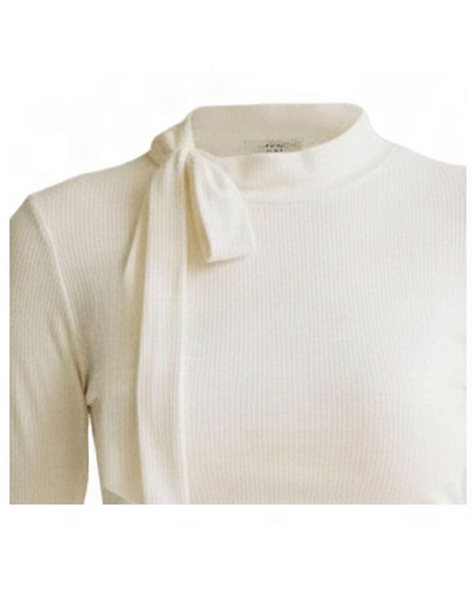 Annelies high-neck lace-hem top — self-tie neck ribbon and ribbed collar detail (AI visualisation)
