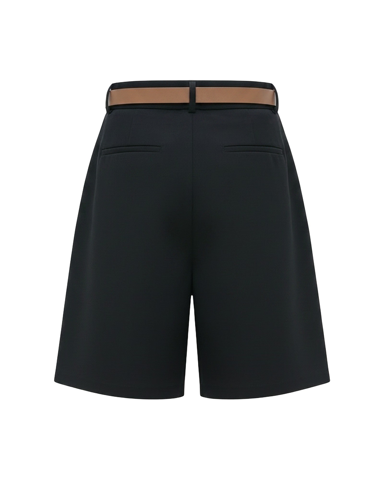 Antje · Belted A-line shorts — product back, Black (AI visualisation)