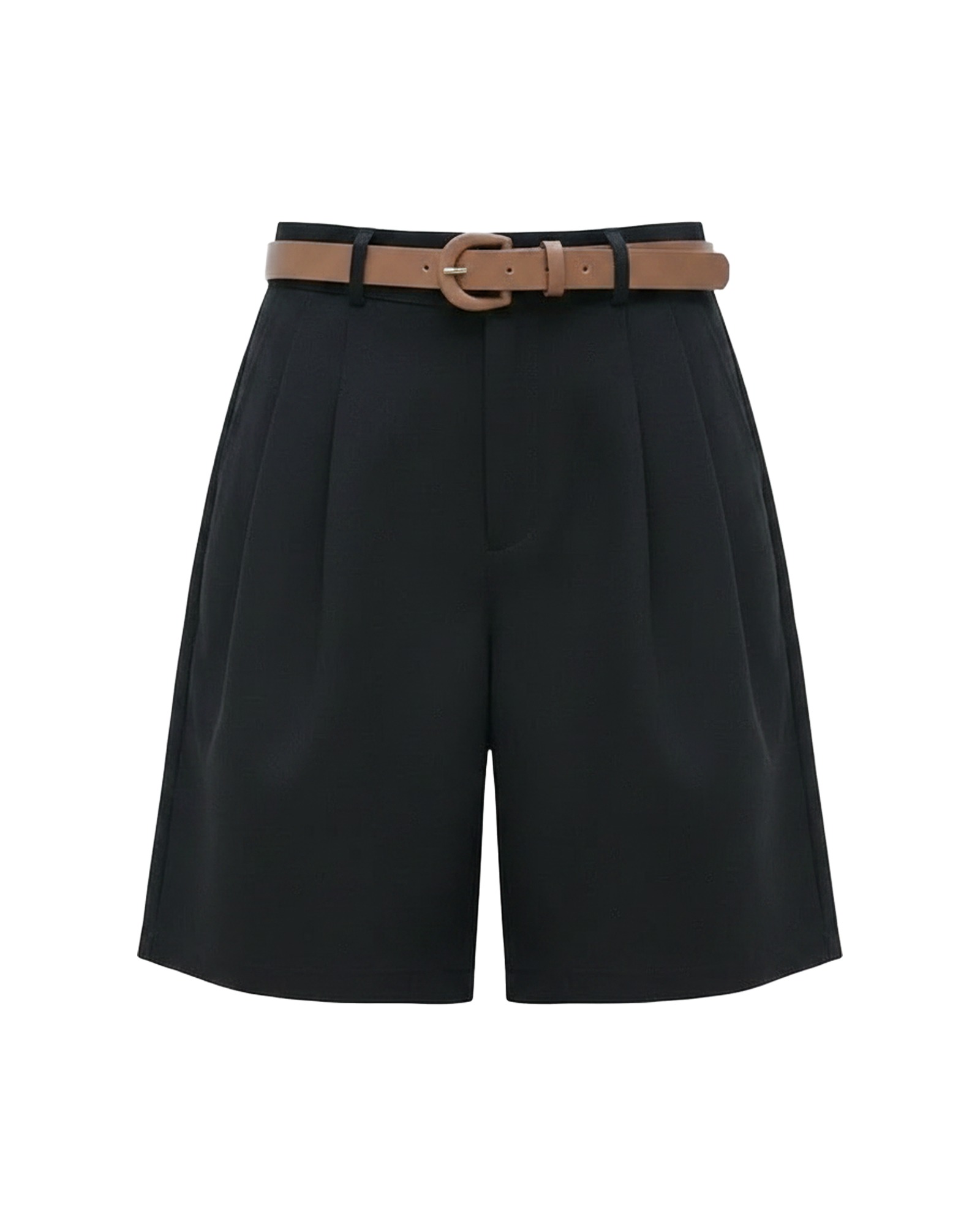 Antje · Belted A-line shorts — product front, Black (AI visualisation)