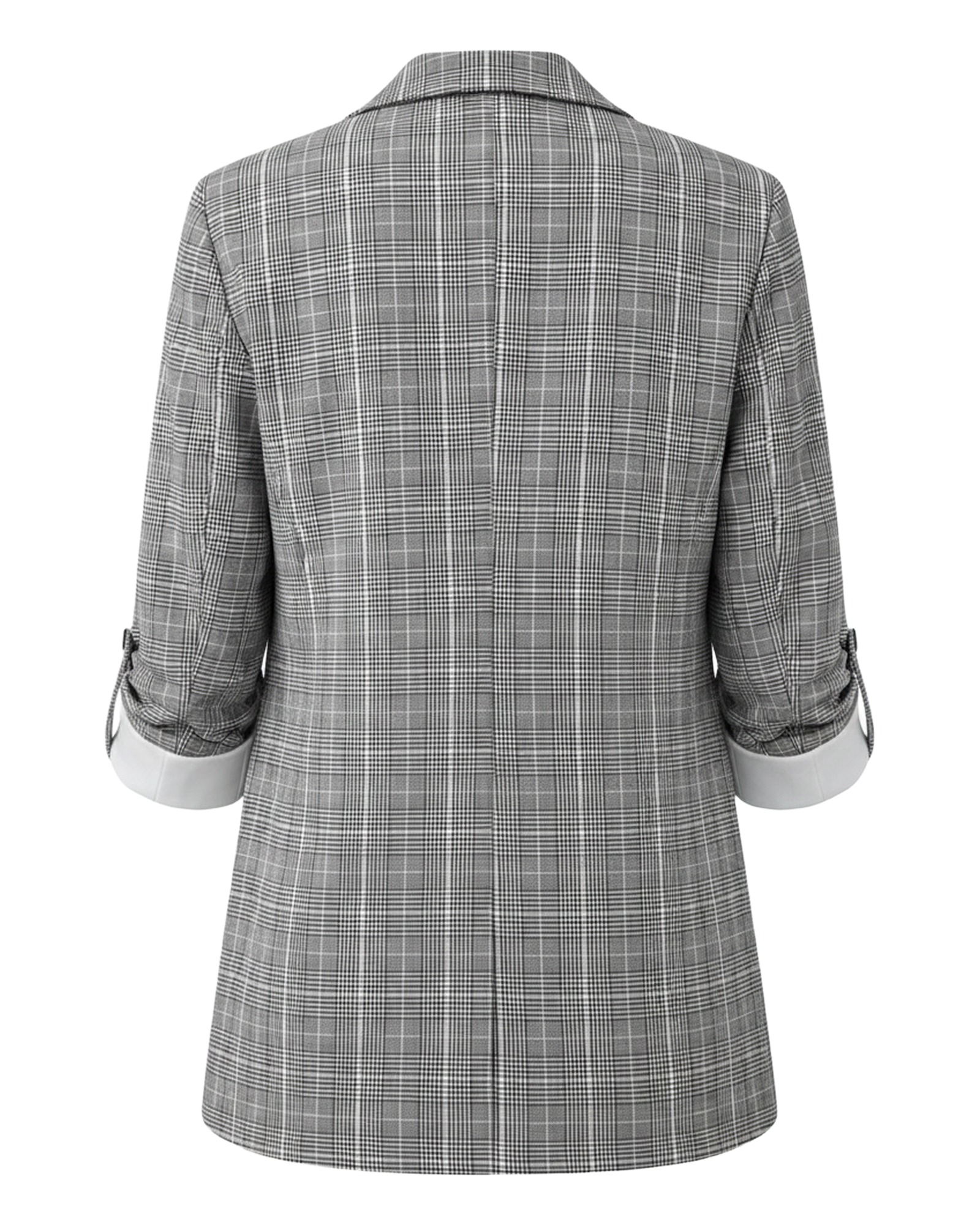 Bernadette grey plaid blazer, back view (AI visualisation)