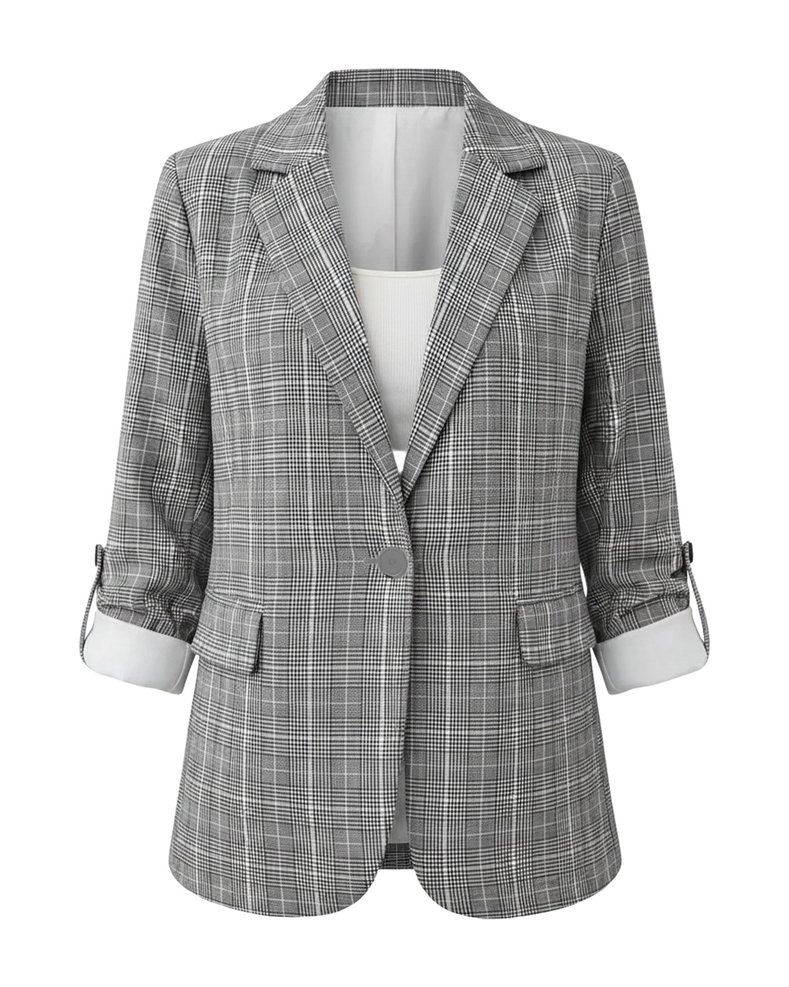 Bernadette plaid single-breasted blazer — product front (AI visualisation)