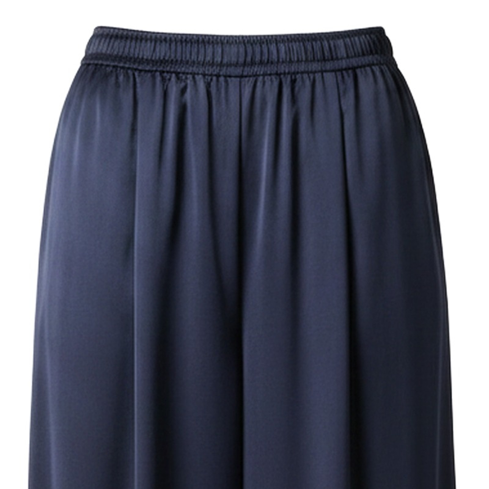Britt navy blue satin wide-leg palazzo trousers — fabric and texture detail (AI visualisation)