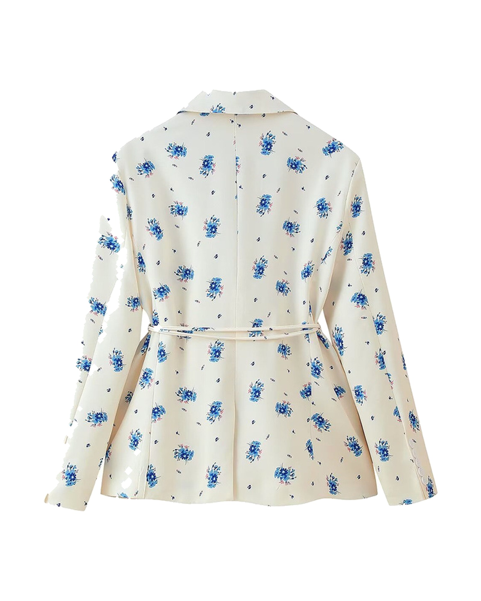 Dorothea printed belted blazer — product back, dense floral (Light Yellow variant)