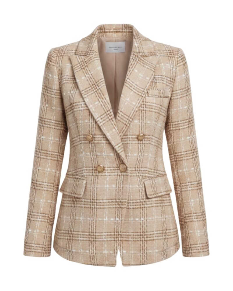 Eefje plaid tweed blazer, front view (AI visualisation)