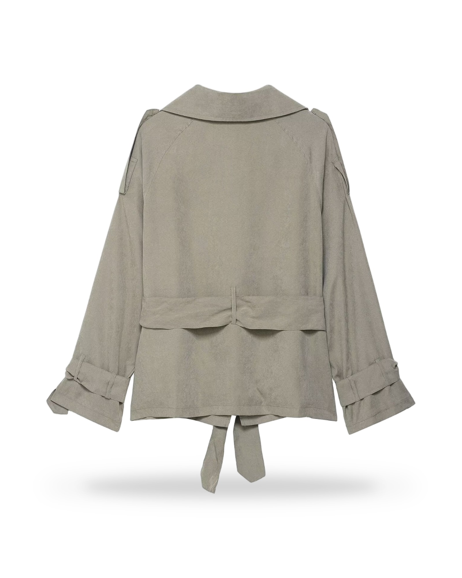 Elin — Faux-suede tie trench — khaki, back