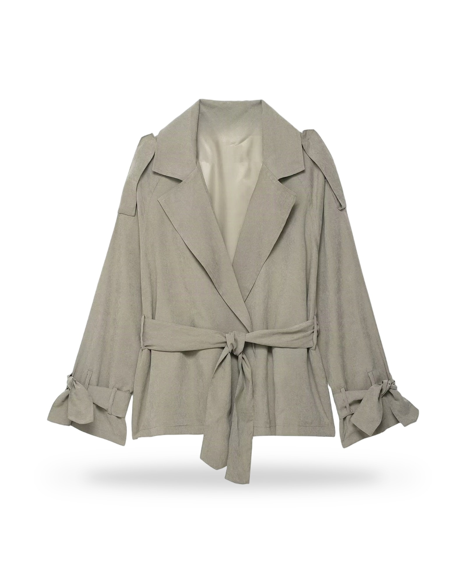 Elin — Faux-suede tie trench — khaki, front