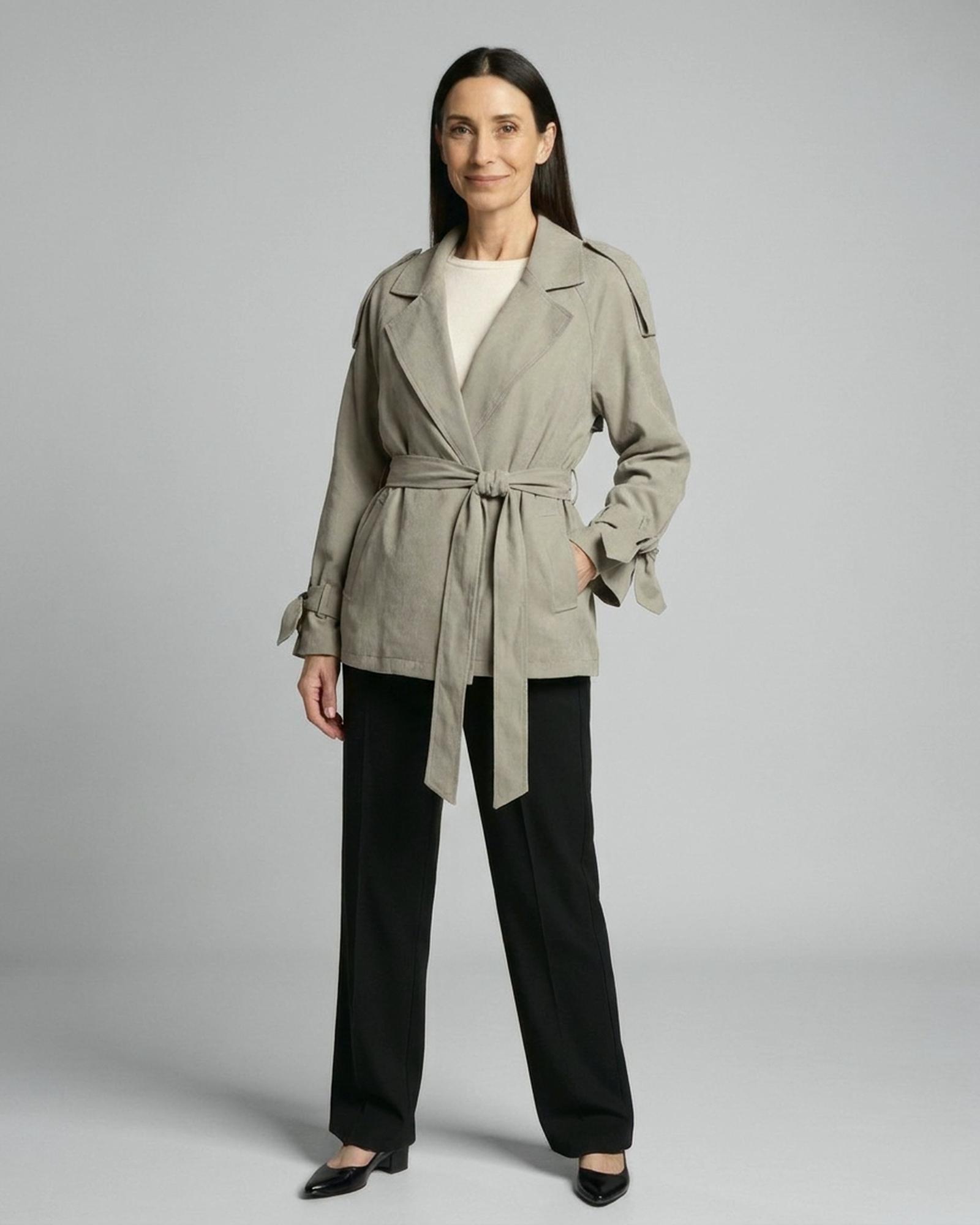 Elin · Faux-suede tie trench