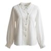 Els · Plaid ruffle V-neck blouse — product front (AI visualisation)