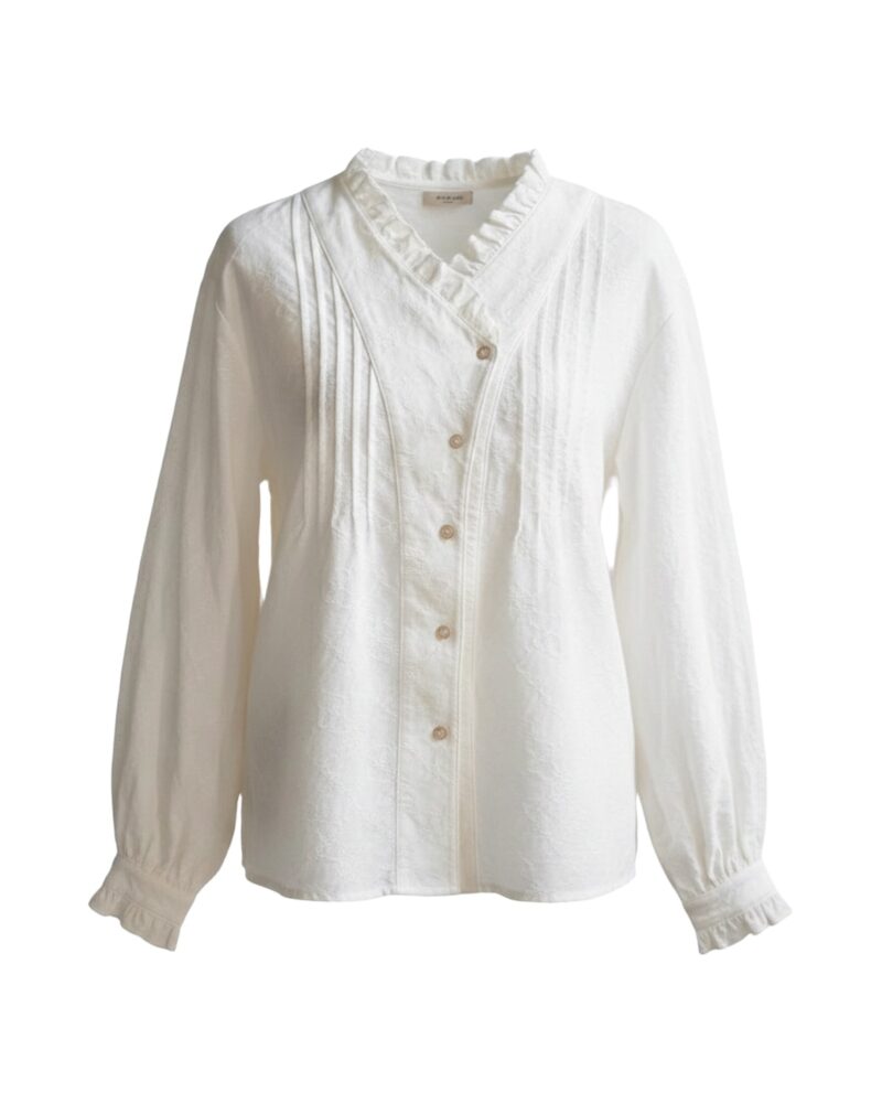 Els · Plaid ruffle V-neck blouse — product front (AI visualisation)