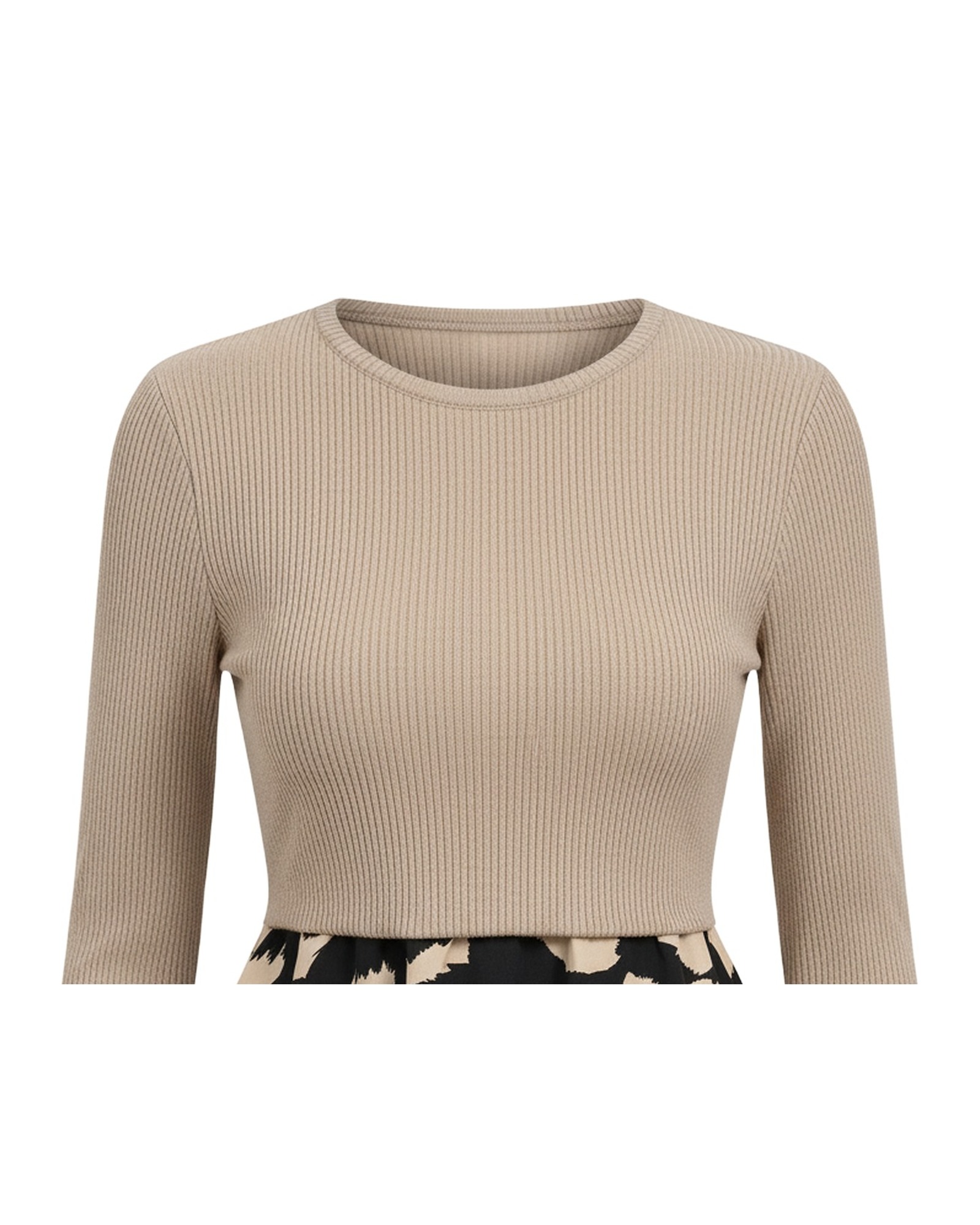 Esmee · Leopard peplum round-neck top — fabric detail (AI visualisation)