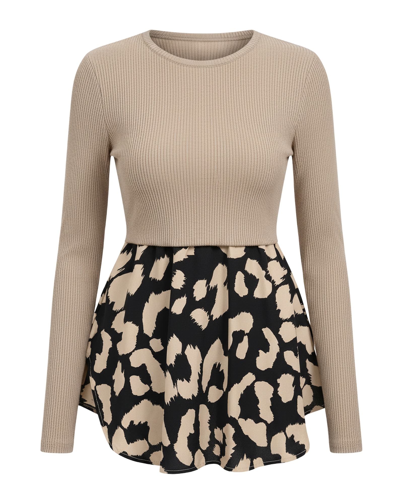 Esmee · Leopard peplum round-neck top — product front (AI visualisation)
