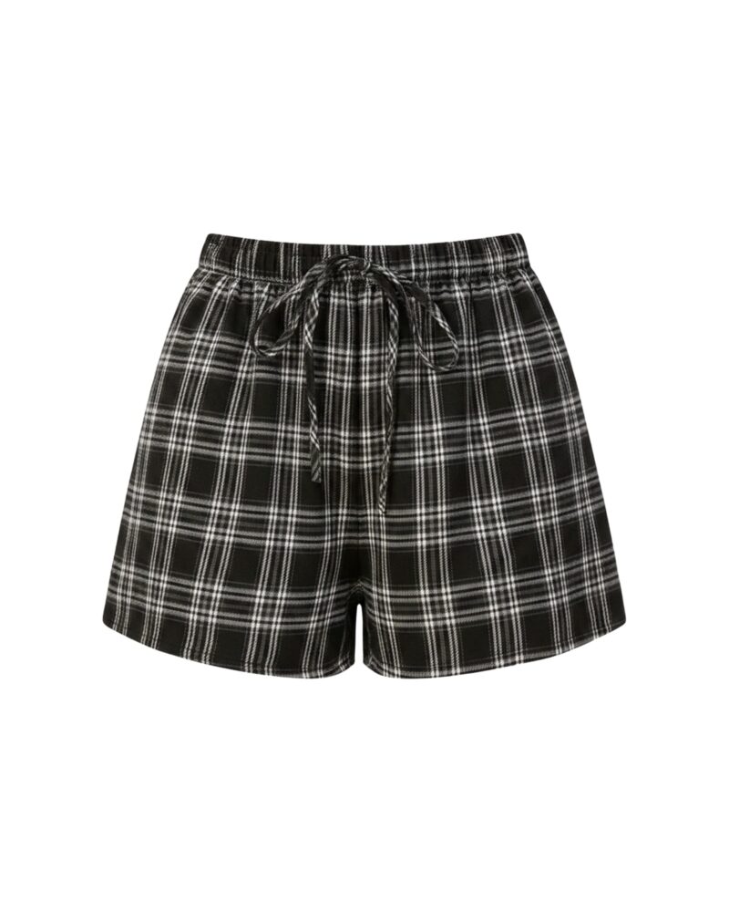 Fardau · Checked tailored shorts — product front (AI visualisation)