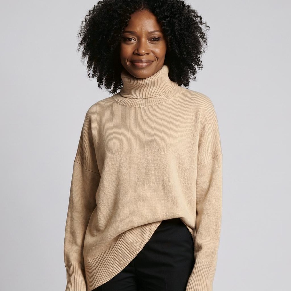 Femke — Oversized turtleneck sweater (AI visualisation)