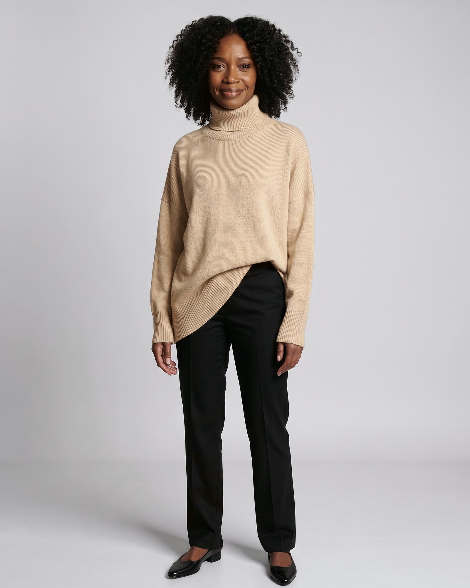 Femke — Oversized coltrui (AI-visualisatie)