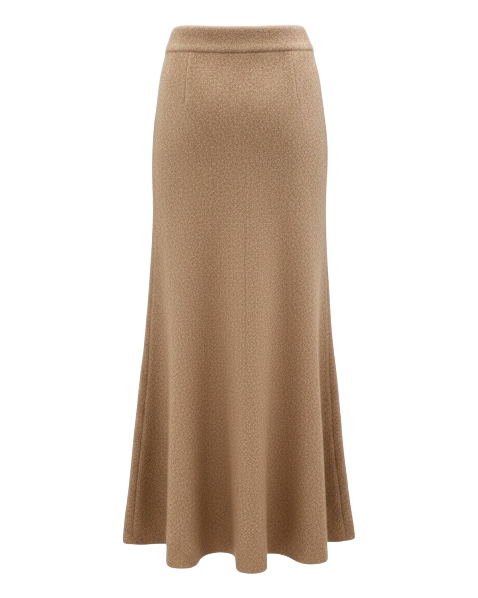 Fenne camel knit fishtail mermaid maxi skirt, back view (AI visualisation)
