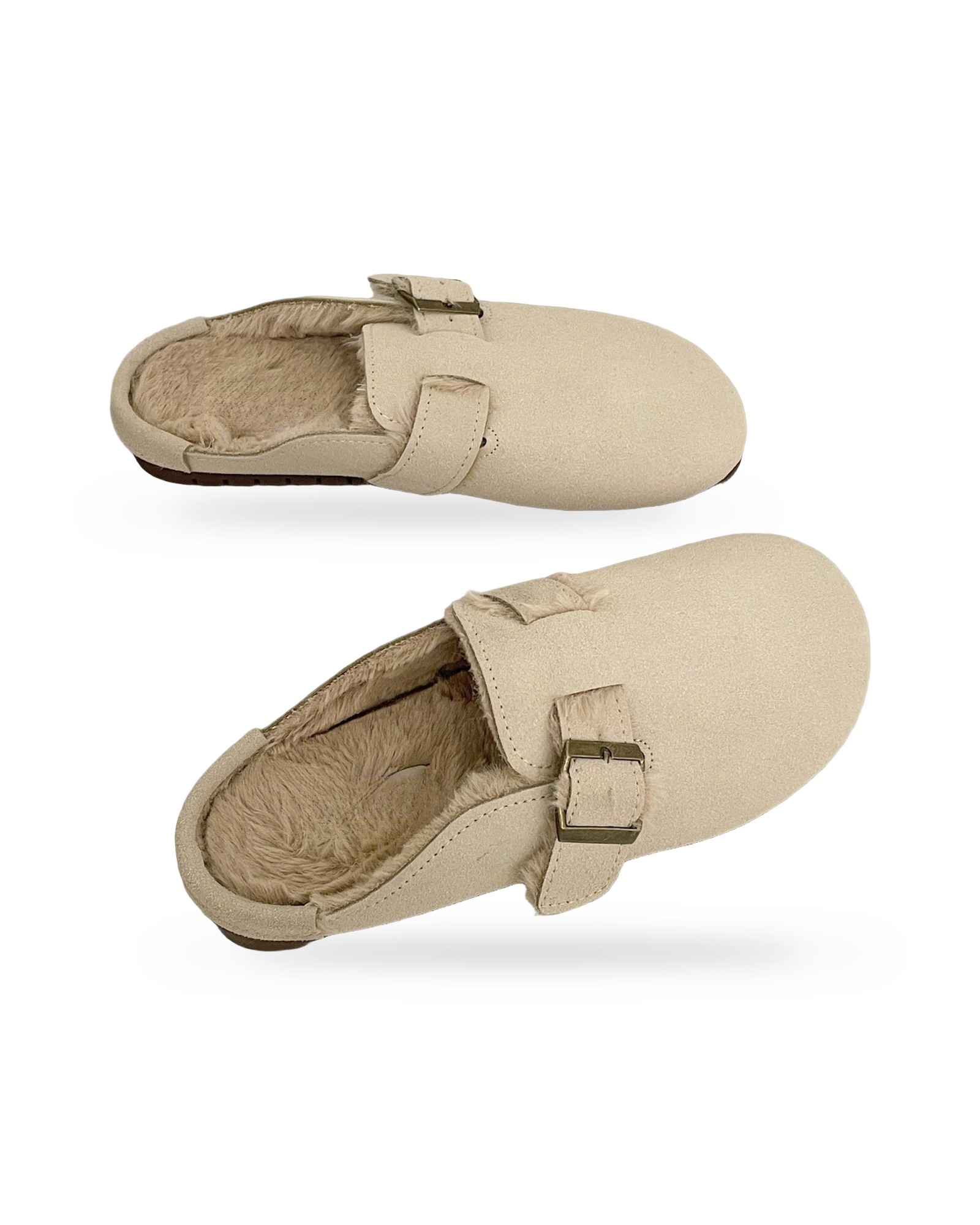 Fleur — Fur-lined cork clogs — cream