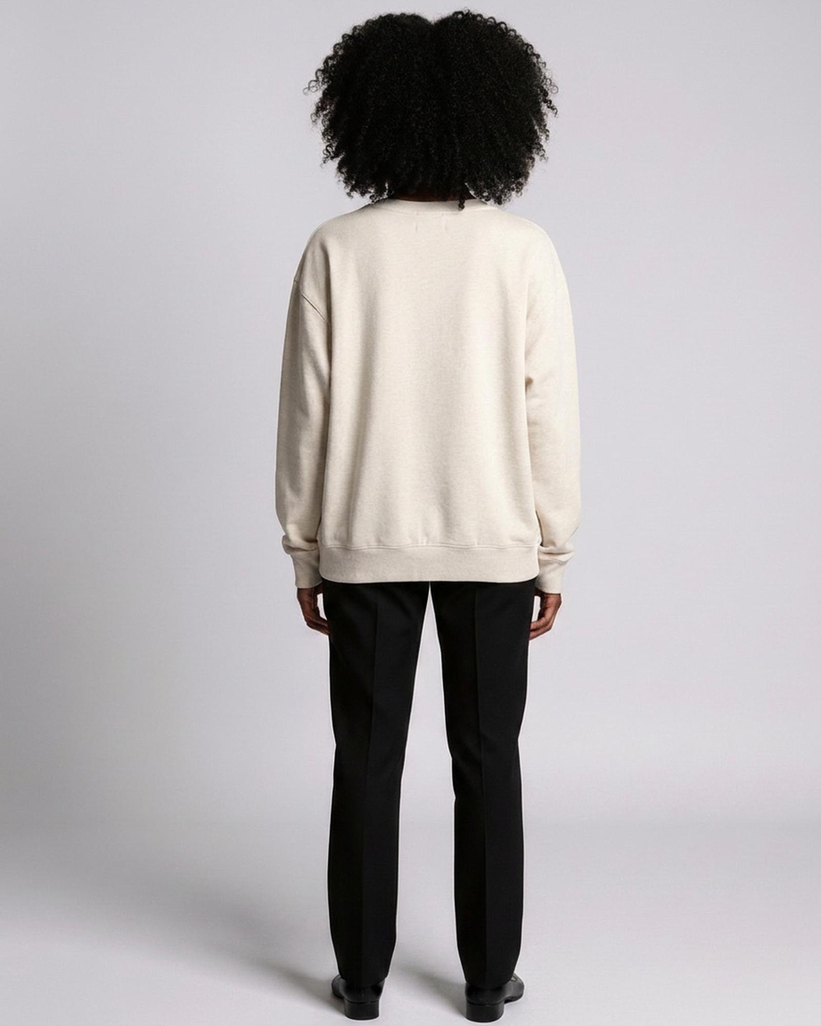 Floor · Loose-fit cotton long-sleeve tee — on model, back (AI visualisation)
