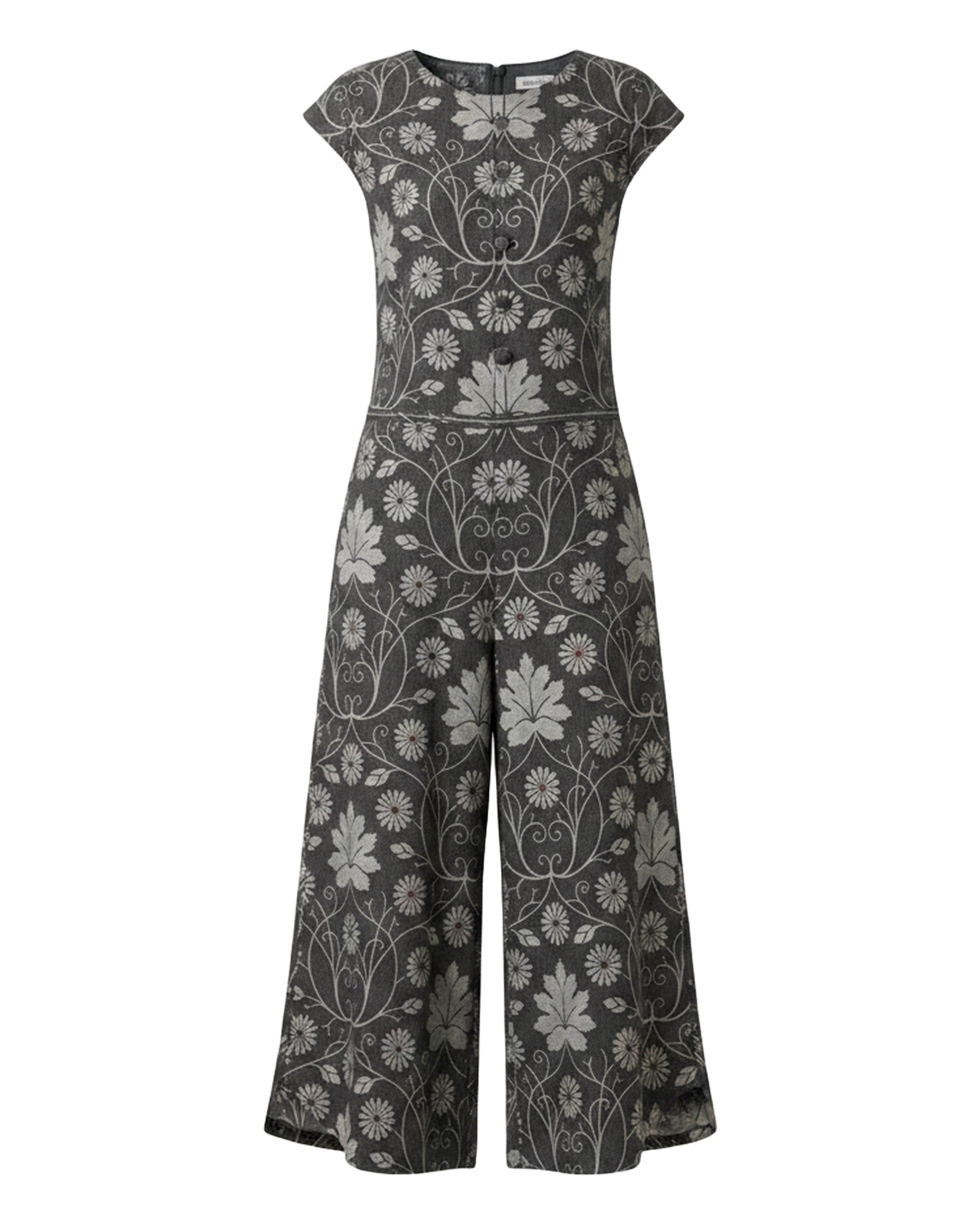 Francien Printed Cap Sleeve Jumpsuit — Dark Gray, on model