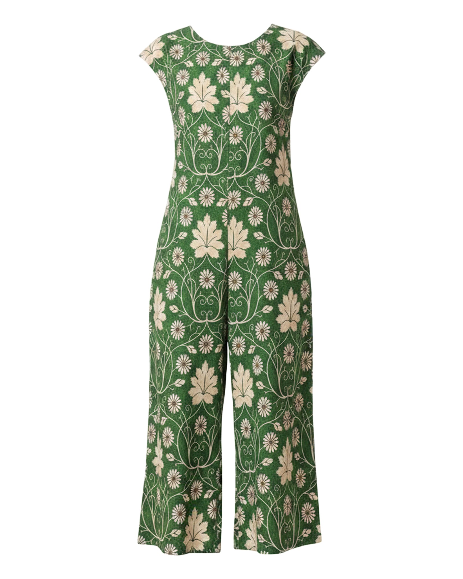 Francien Printed Cap Sleeve Jumpsuit — Dark Green, on model