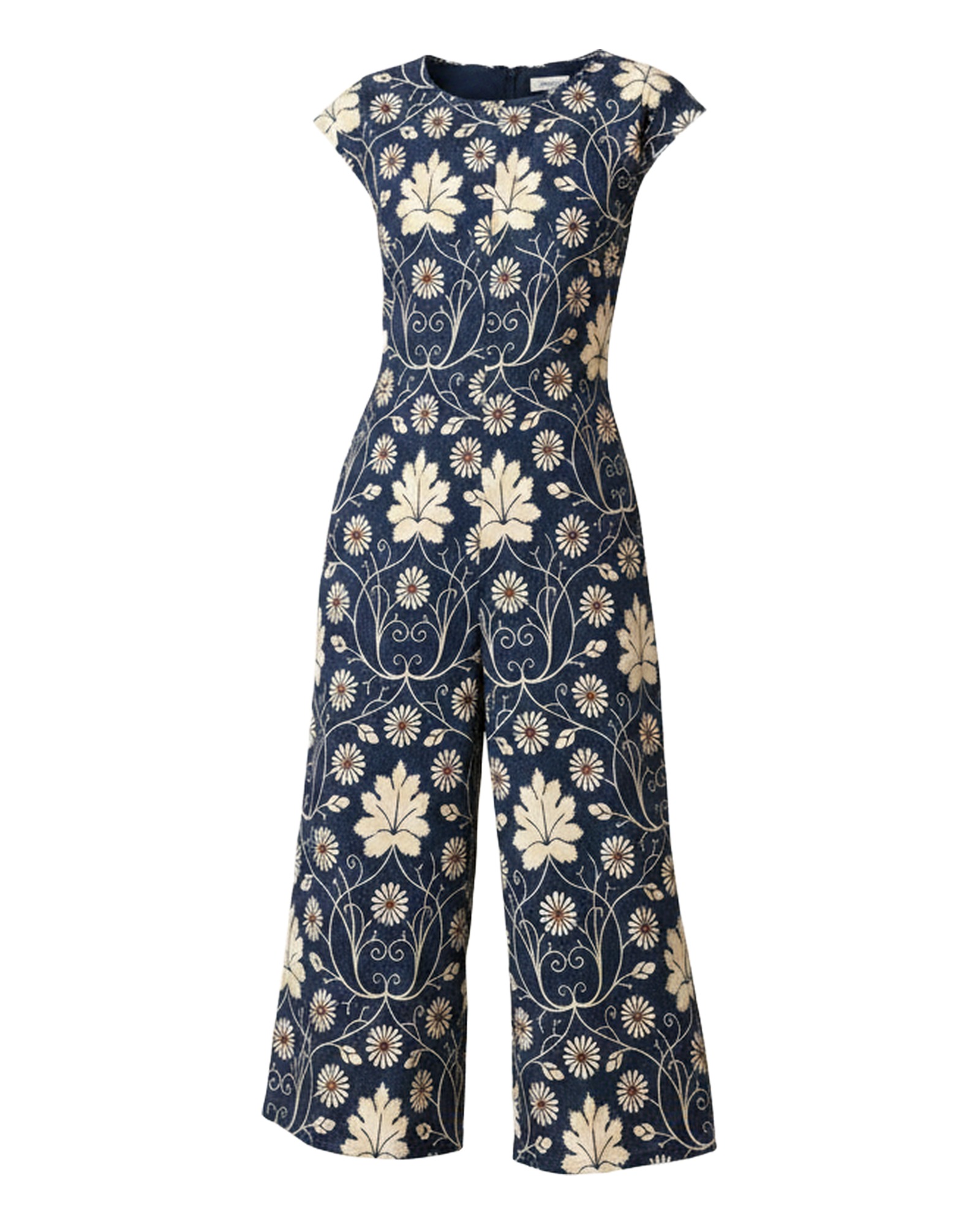 Francien Printed Cap Sleeve Jumpsuit — Navy, on model