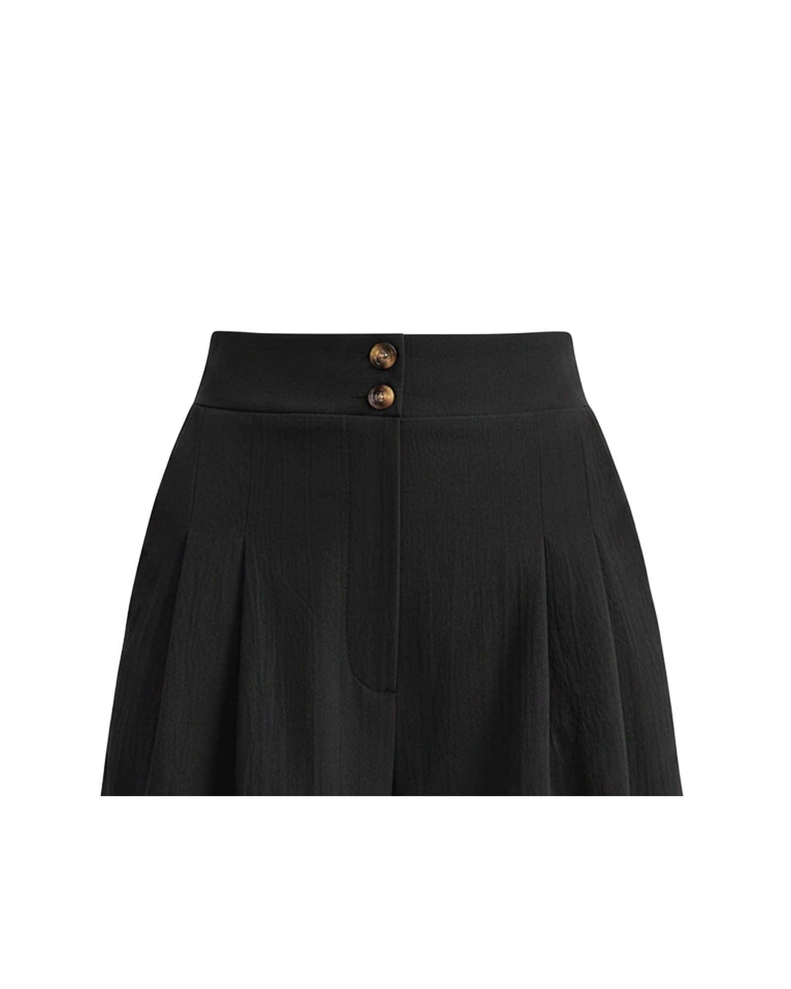 Froukje · Getailleerde wijde nette short — stofdetail (AI-visualisatie)