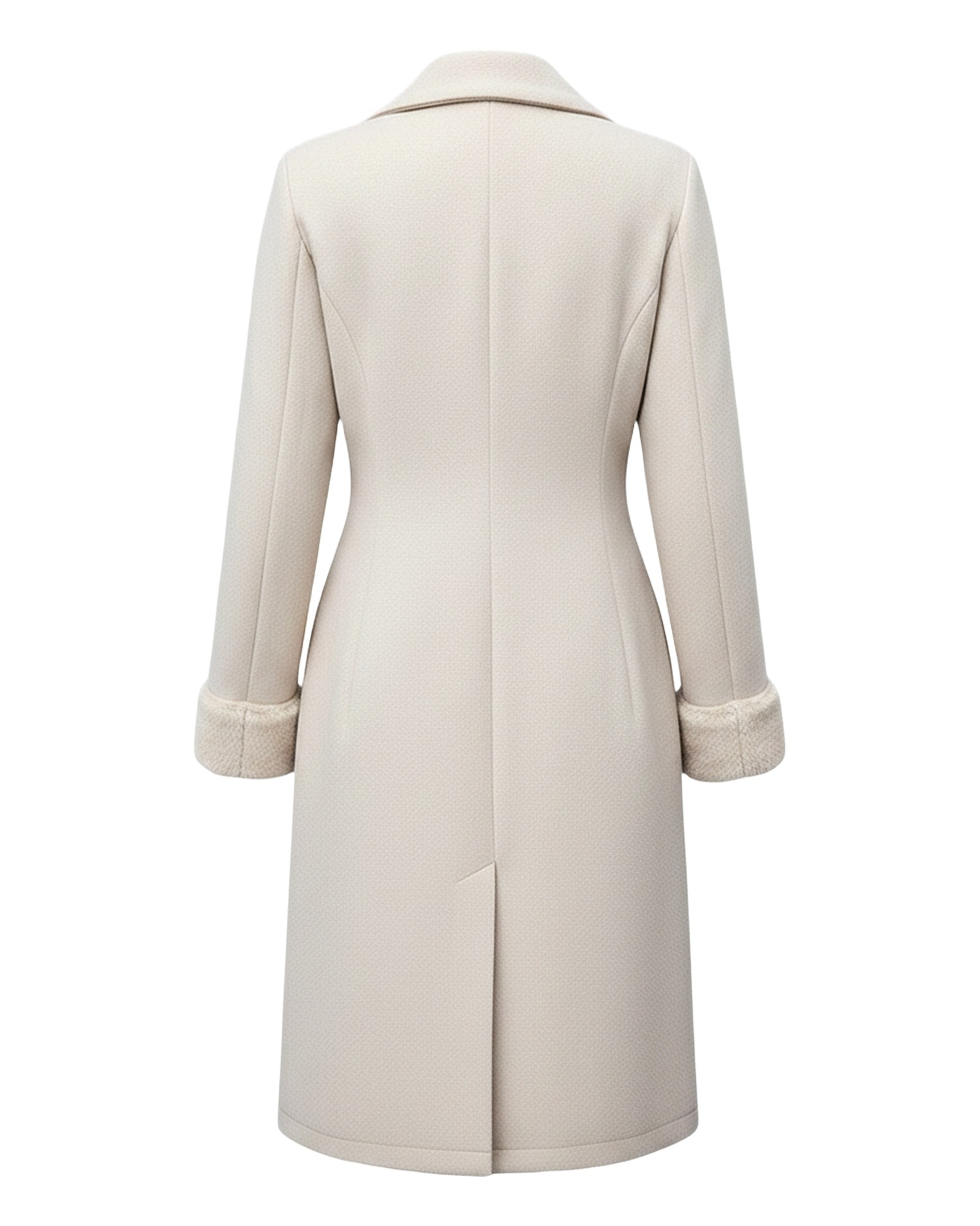 Geertje cream belted wool coat, back view (AI visualisation)