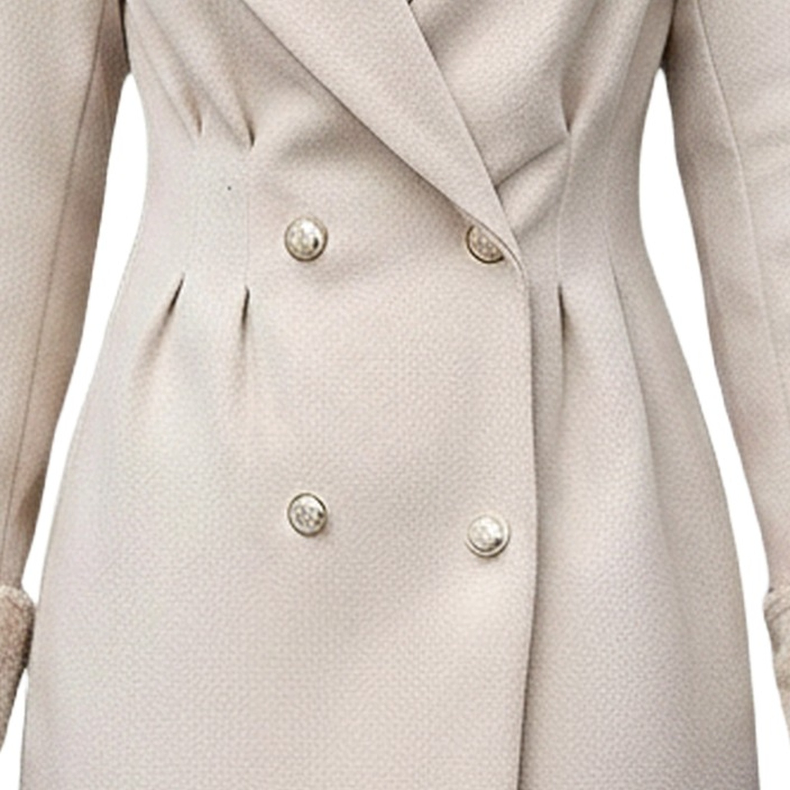 Geertje cream belted wool coat — fabric and closure detail (AI visualisation)