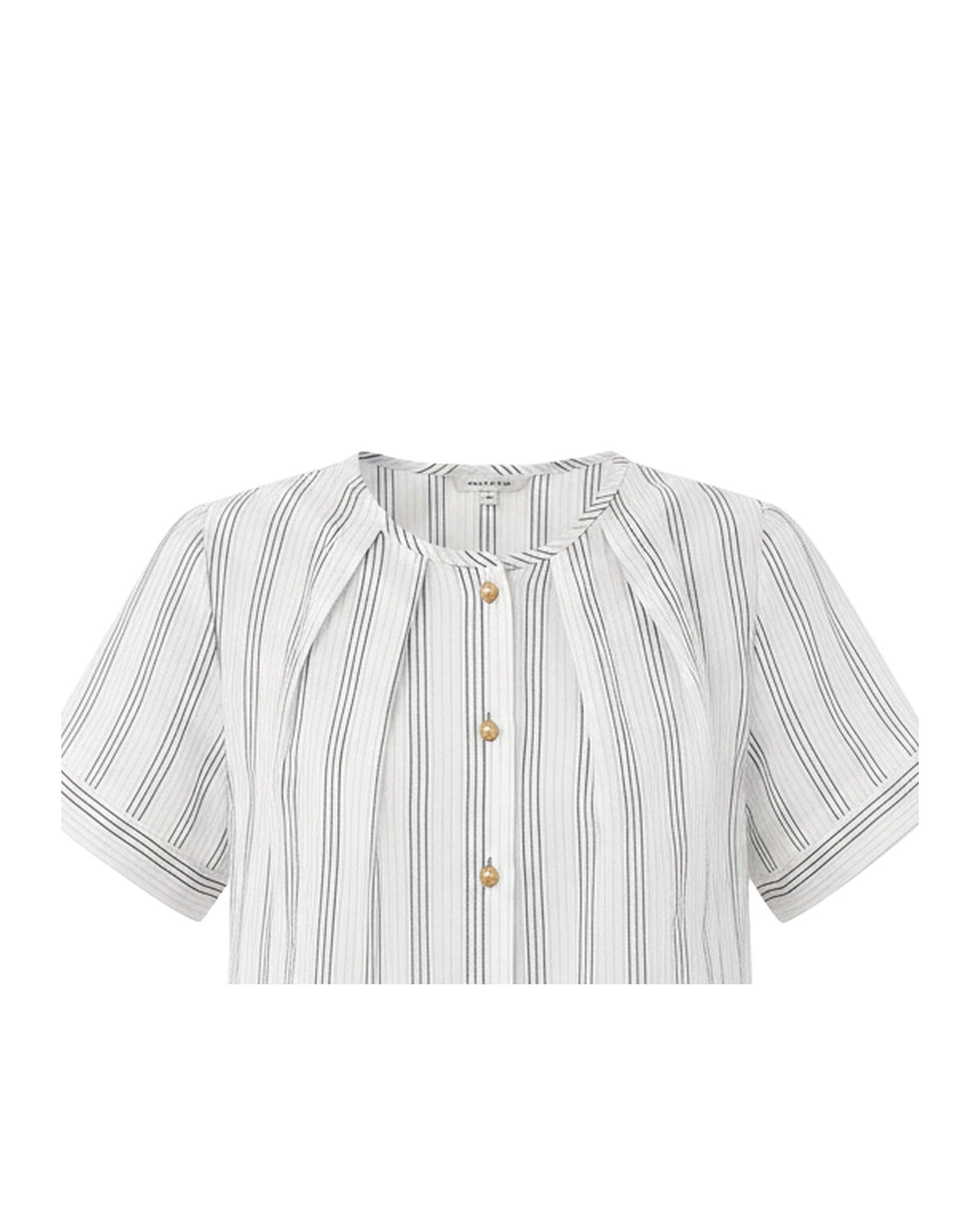 Gerda · Striped cotton-linen blouse — fabric detail (AI visualisation)