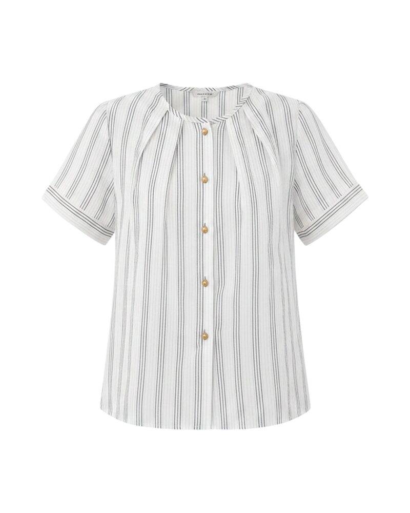 Gerda · Striped cotton-linen blouse — product front (AI visualisation)