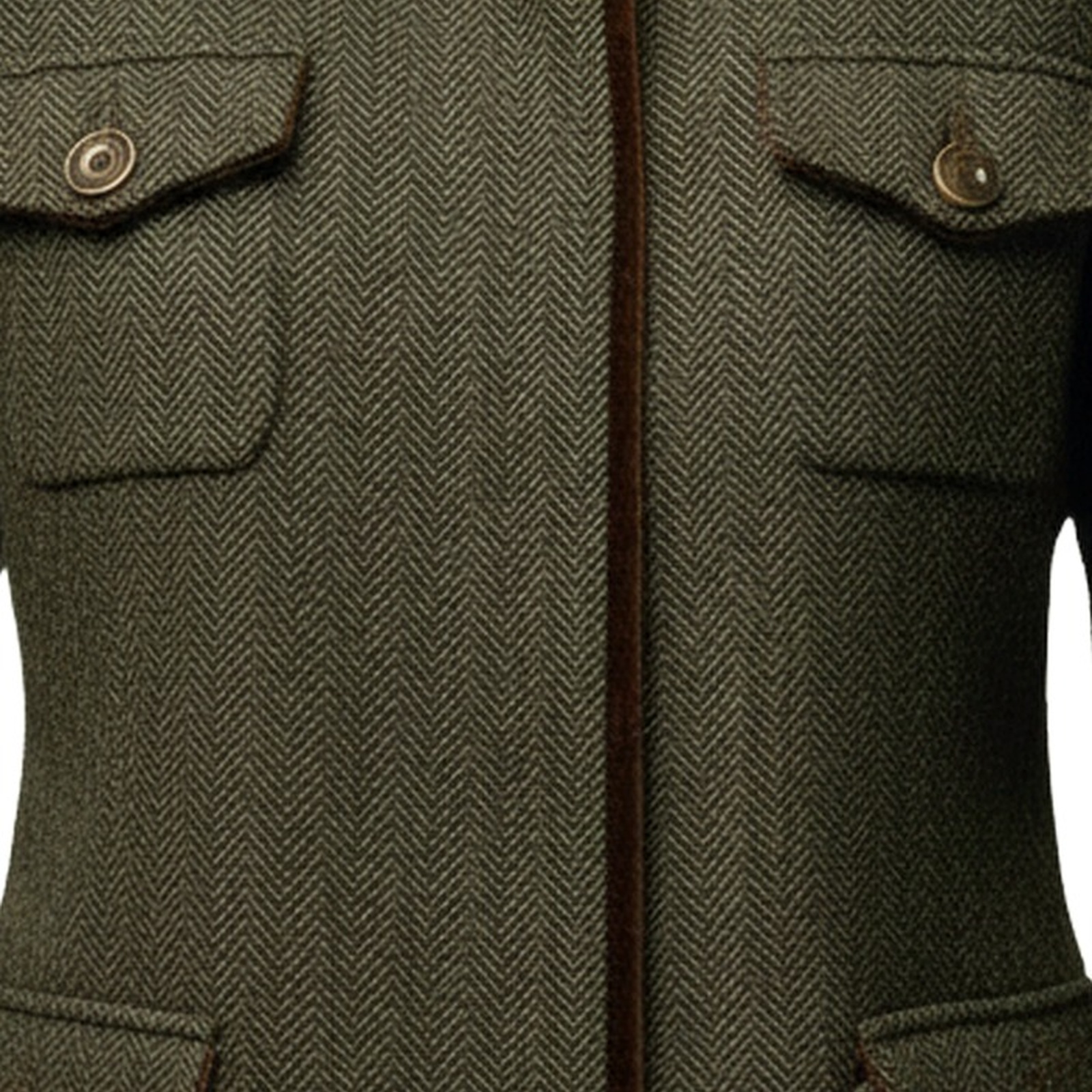 Gonda olive military field jacket — fabric and closure detail (AI visualisation)
