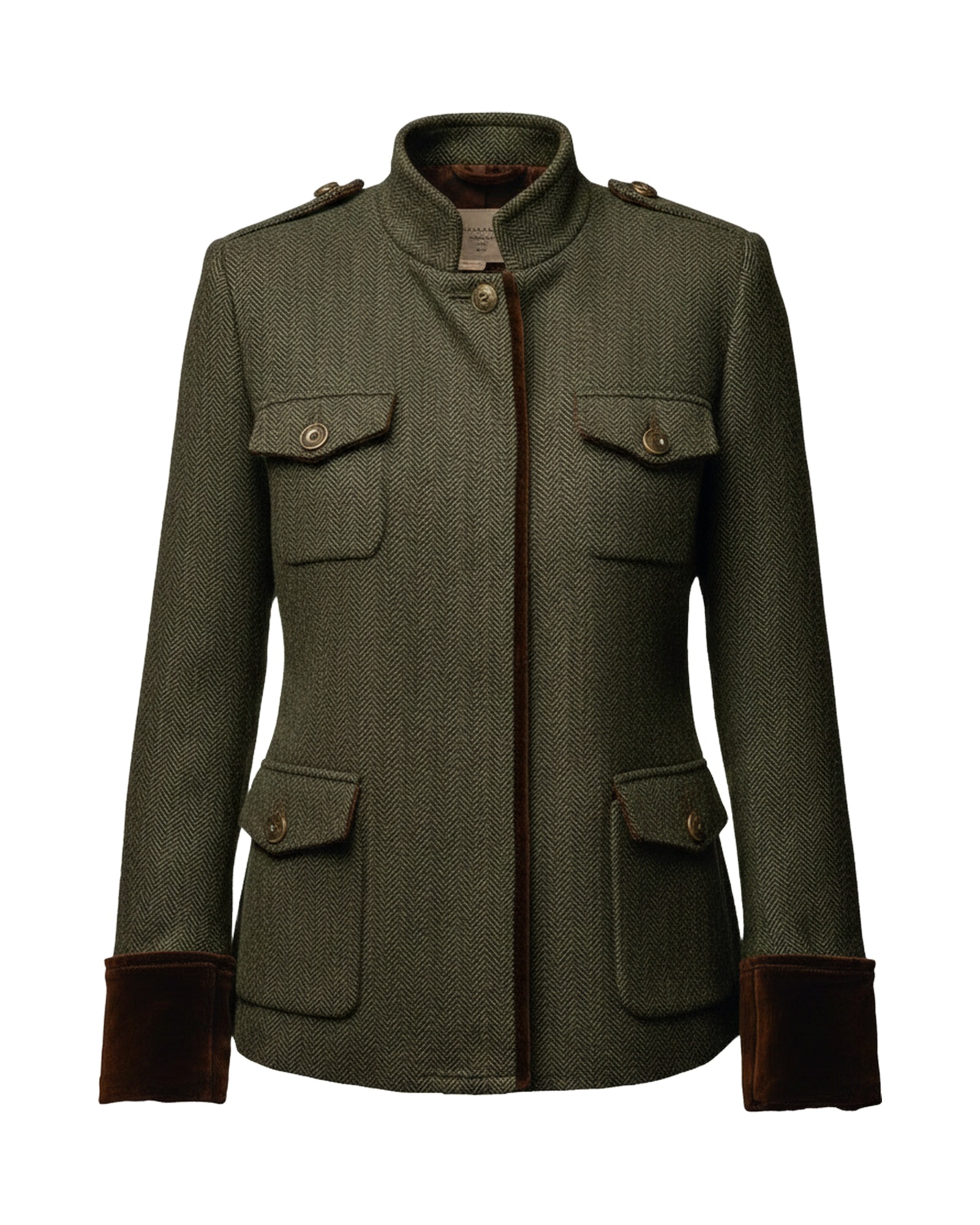 Gonda olive military field jacket, front view (AI visualisation)