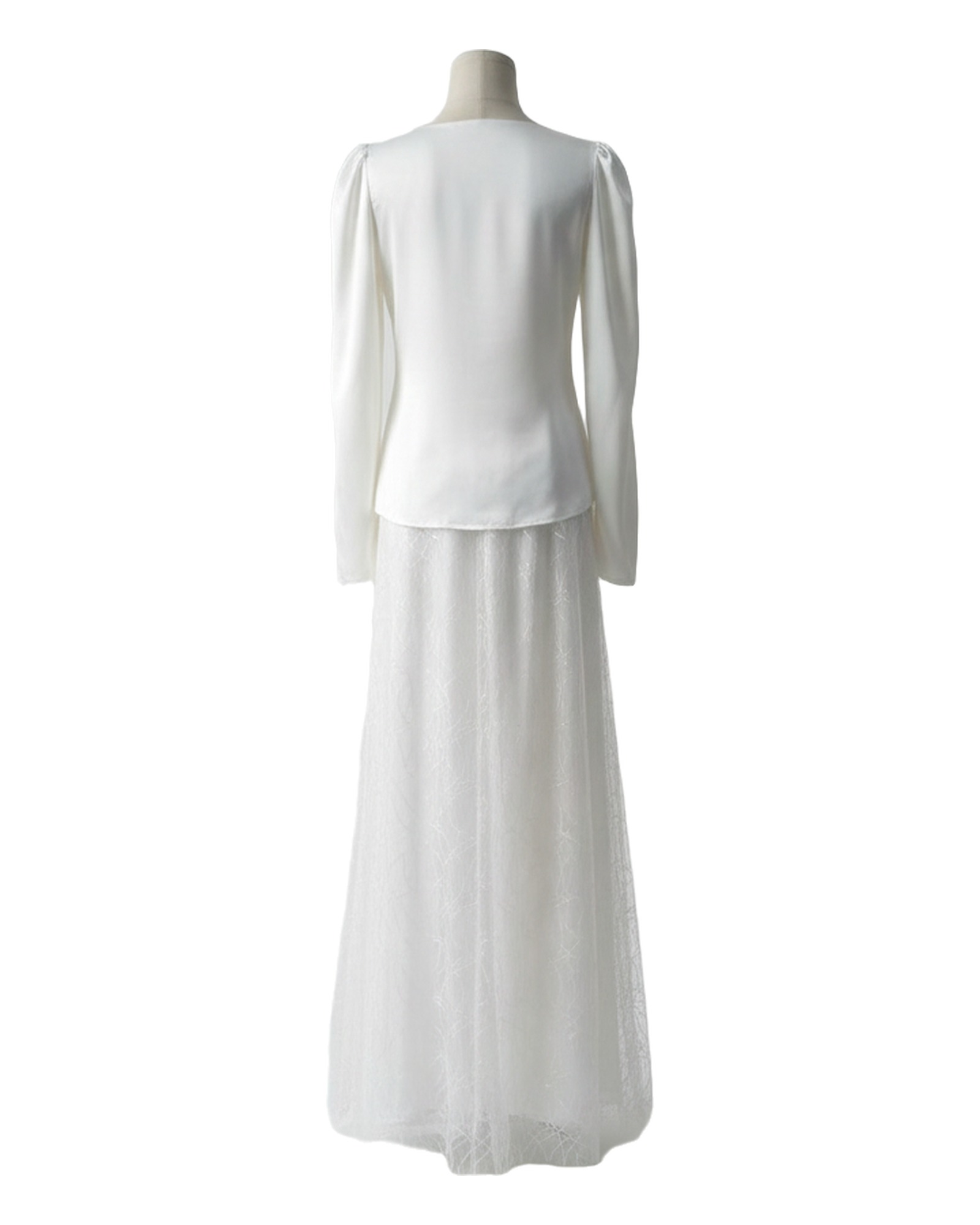 Greetje cream lace peplum formal maxi dress, back view (AI visualisation)