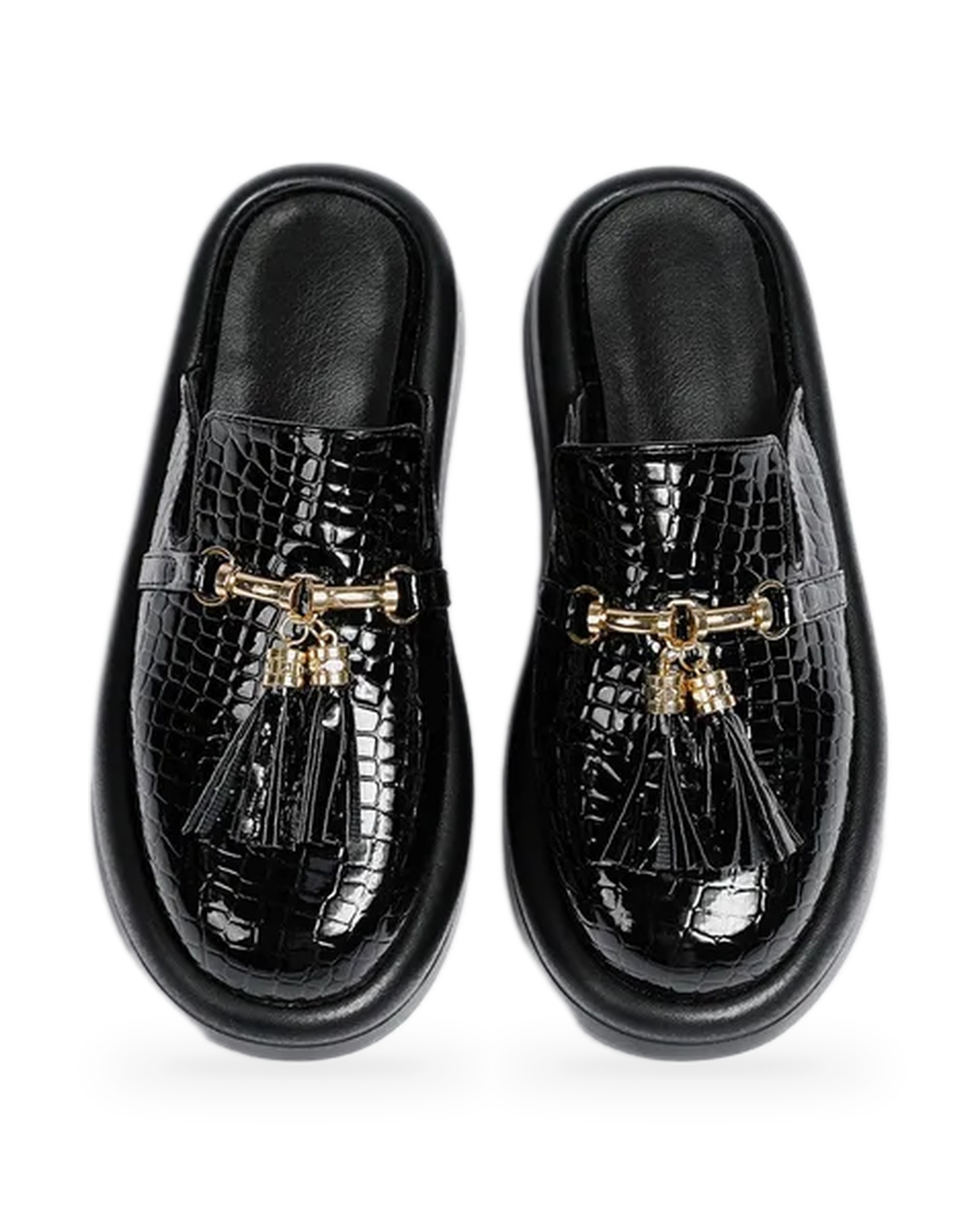 Griselda · Kroko-Tassel-Loafer-Mule – Schwarz (Produktfoto)