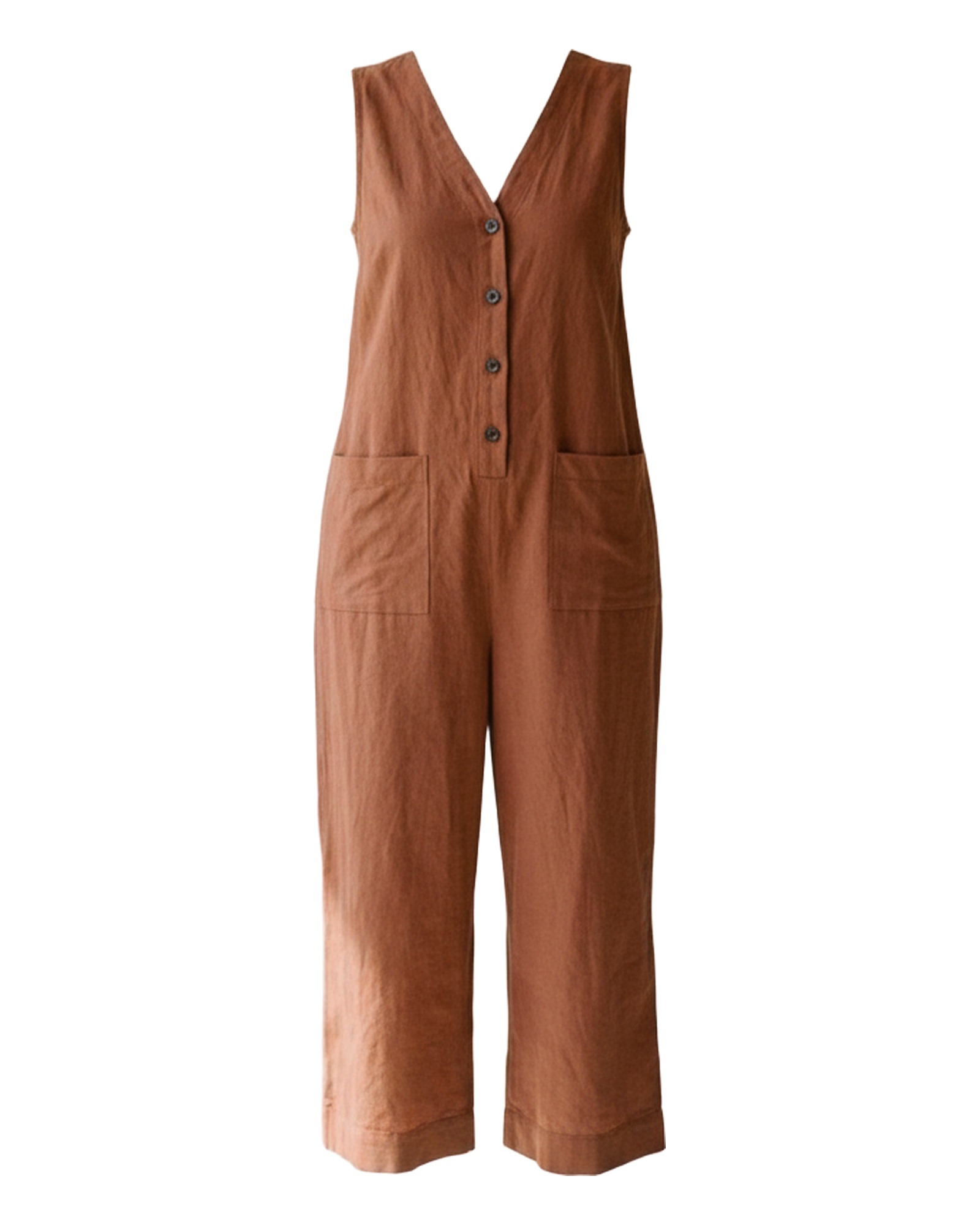 Heleen Buttoned Wide Leg Jumpsuit — brown, on model