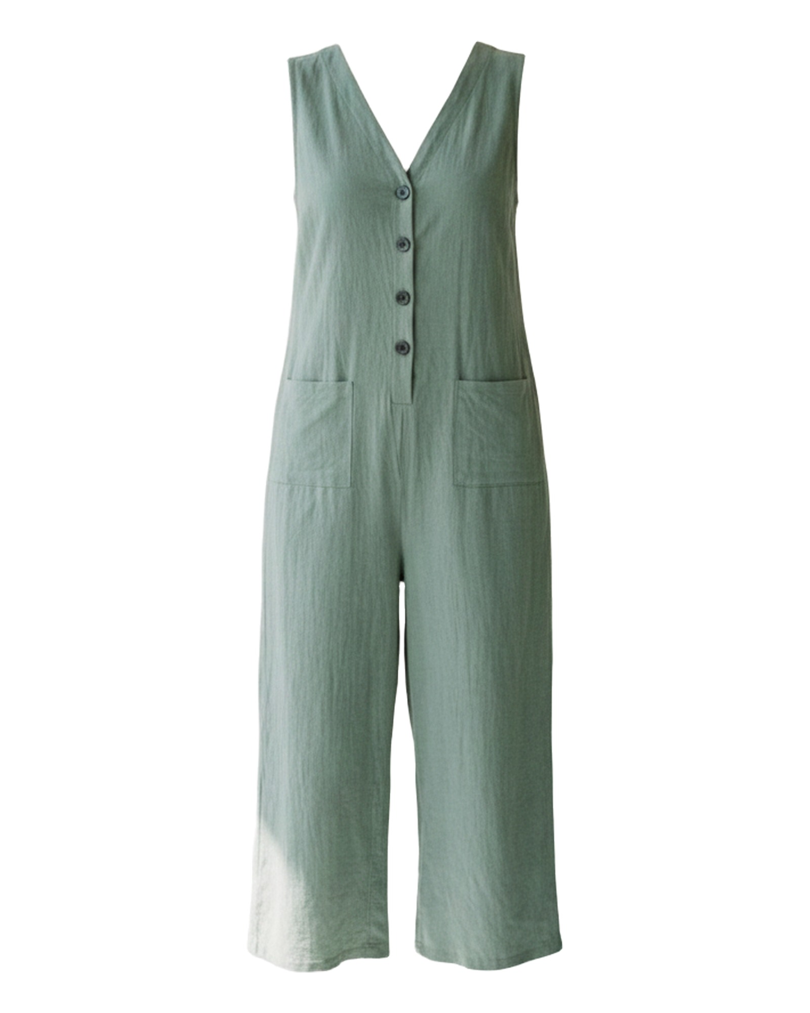 Heleen Buttoned Wide Leg Jumpsuit — pea green, on model