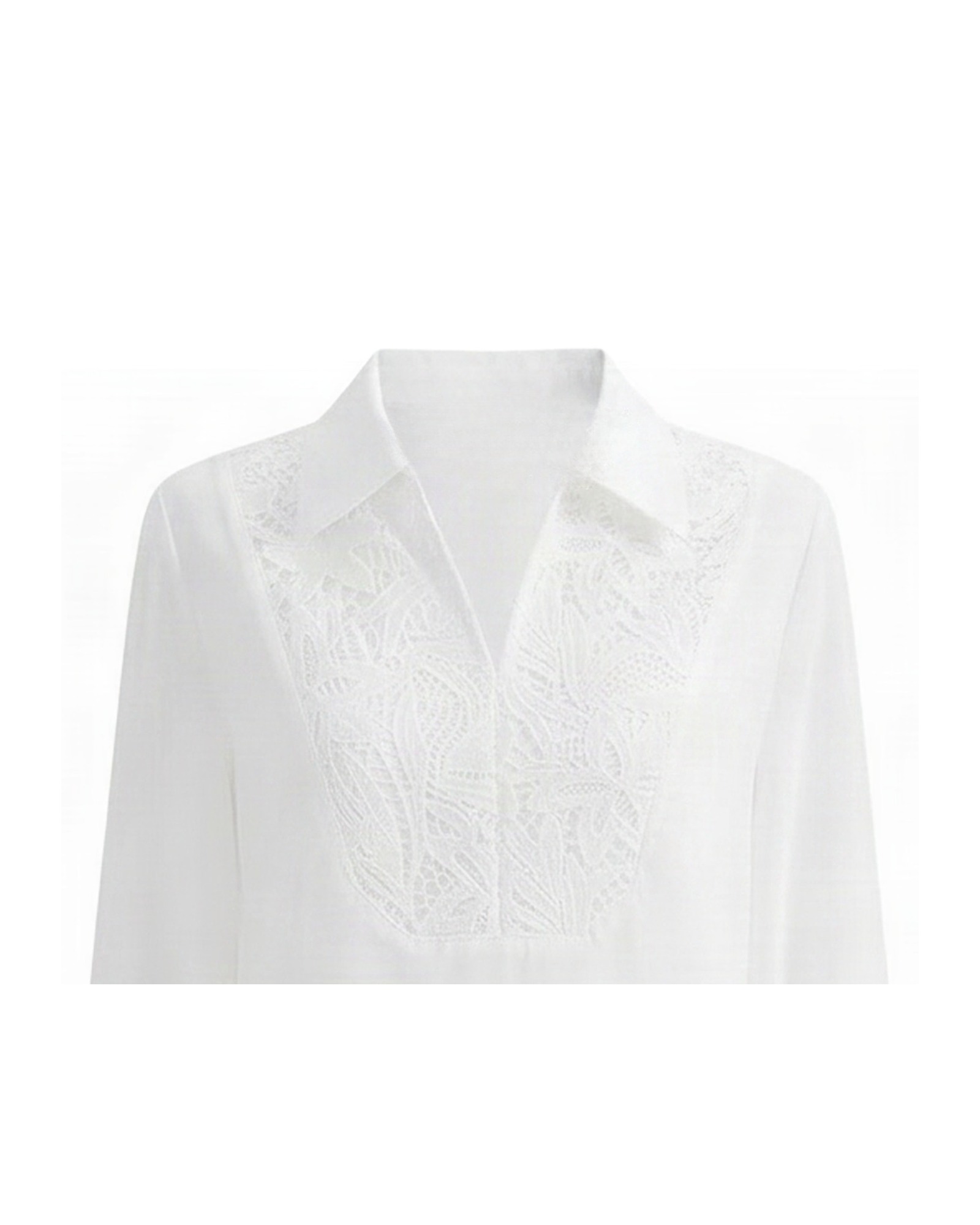 Hilde · Lace-panel white blouse — fabric detail (AI visualisation)