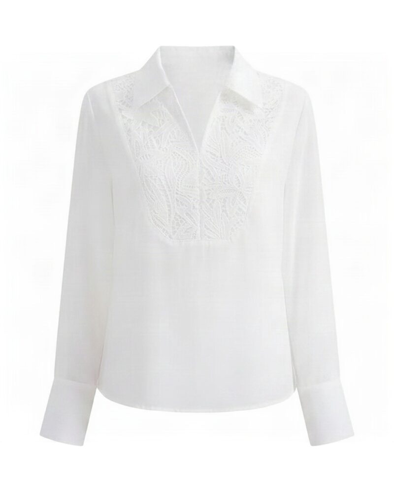 Hilde · Lace-panel white blouse — product front (AI visualisation)