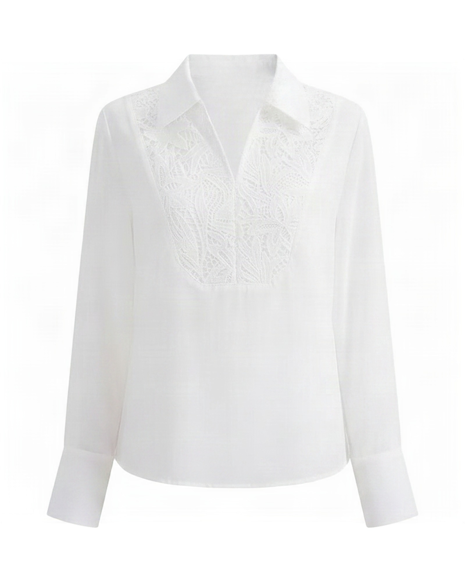 Hilde · Lace-panel white blouse — product front (AI visualisation)