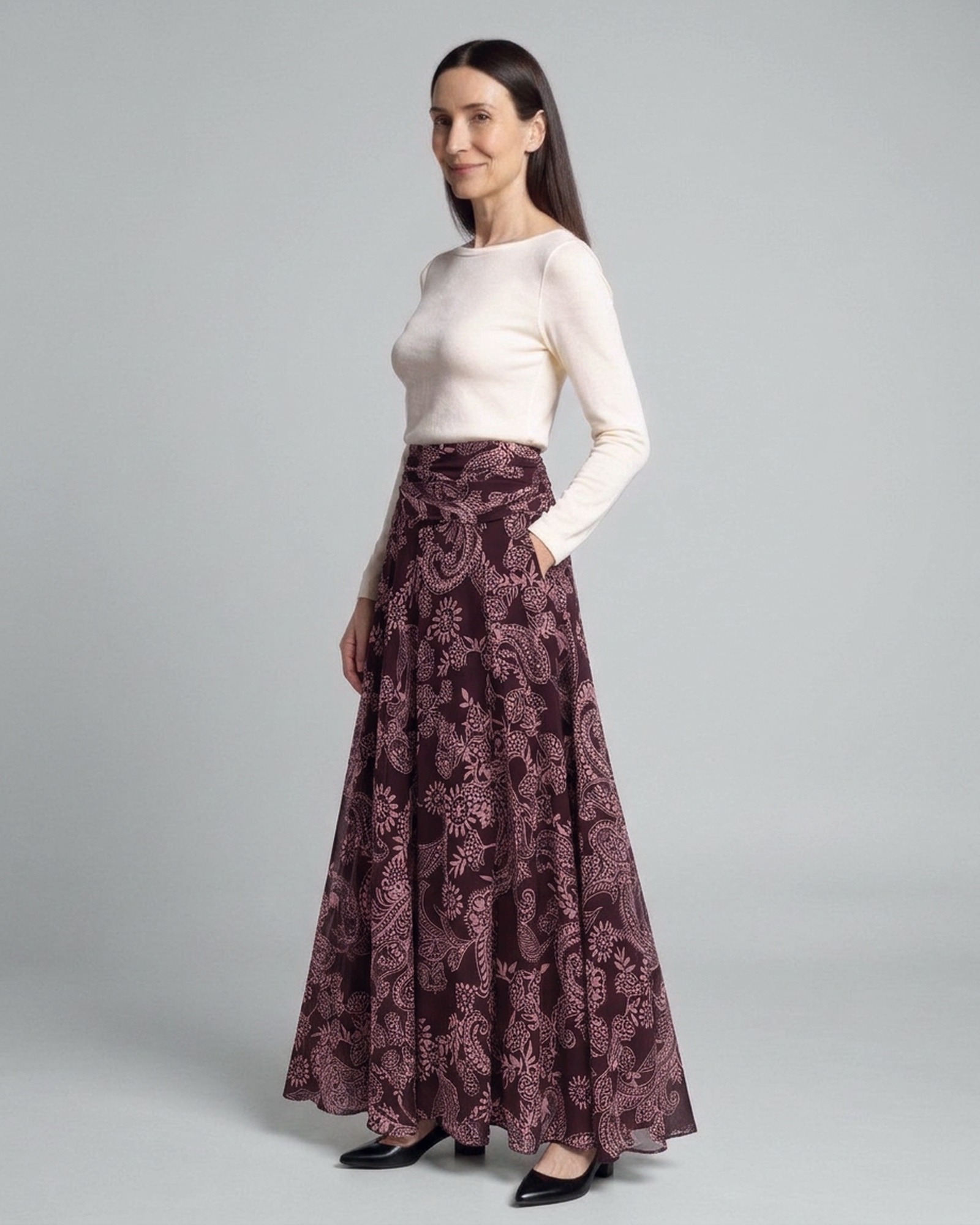 Ida · Printed chiffon maxi skirt (AI visualisation)