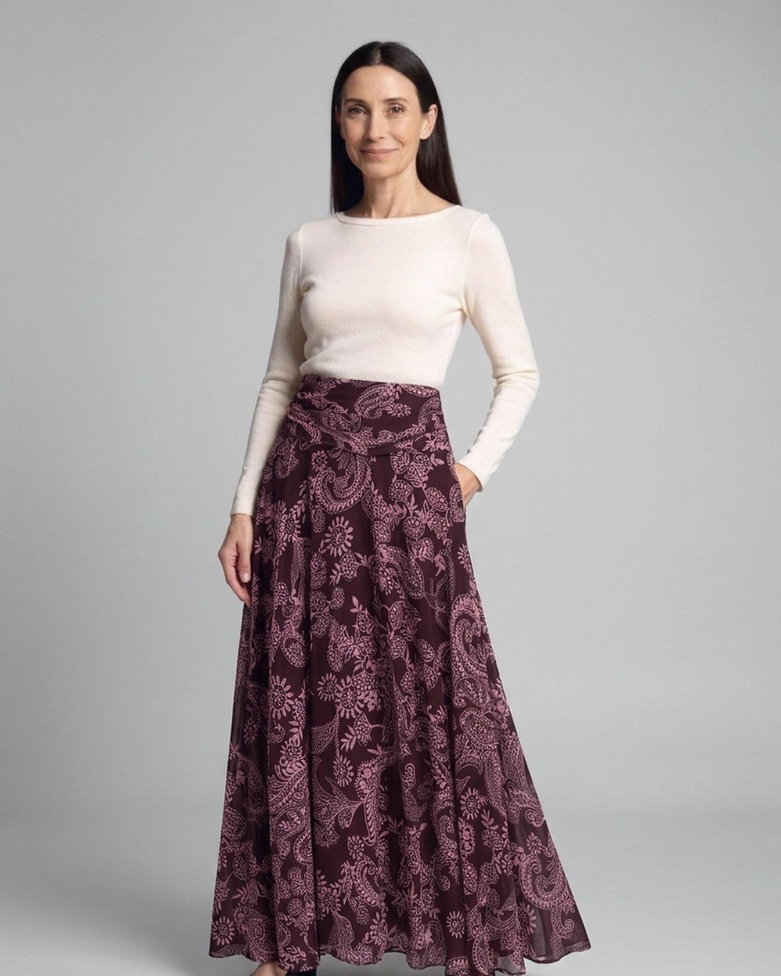 Ida · Printed chiffon maxi skirt (AI visualisation)