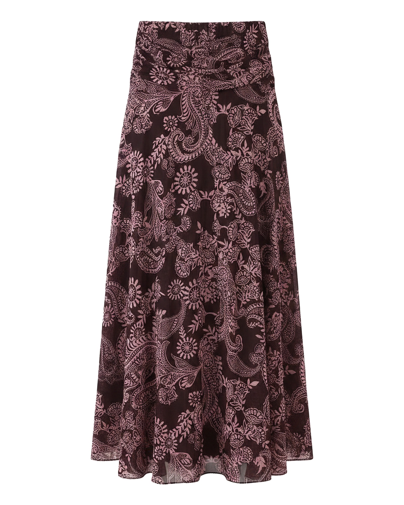 Ida paisley-print chiffon maxi skirt, back view (AI visualisation)