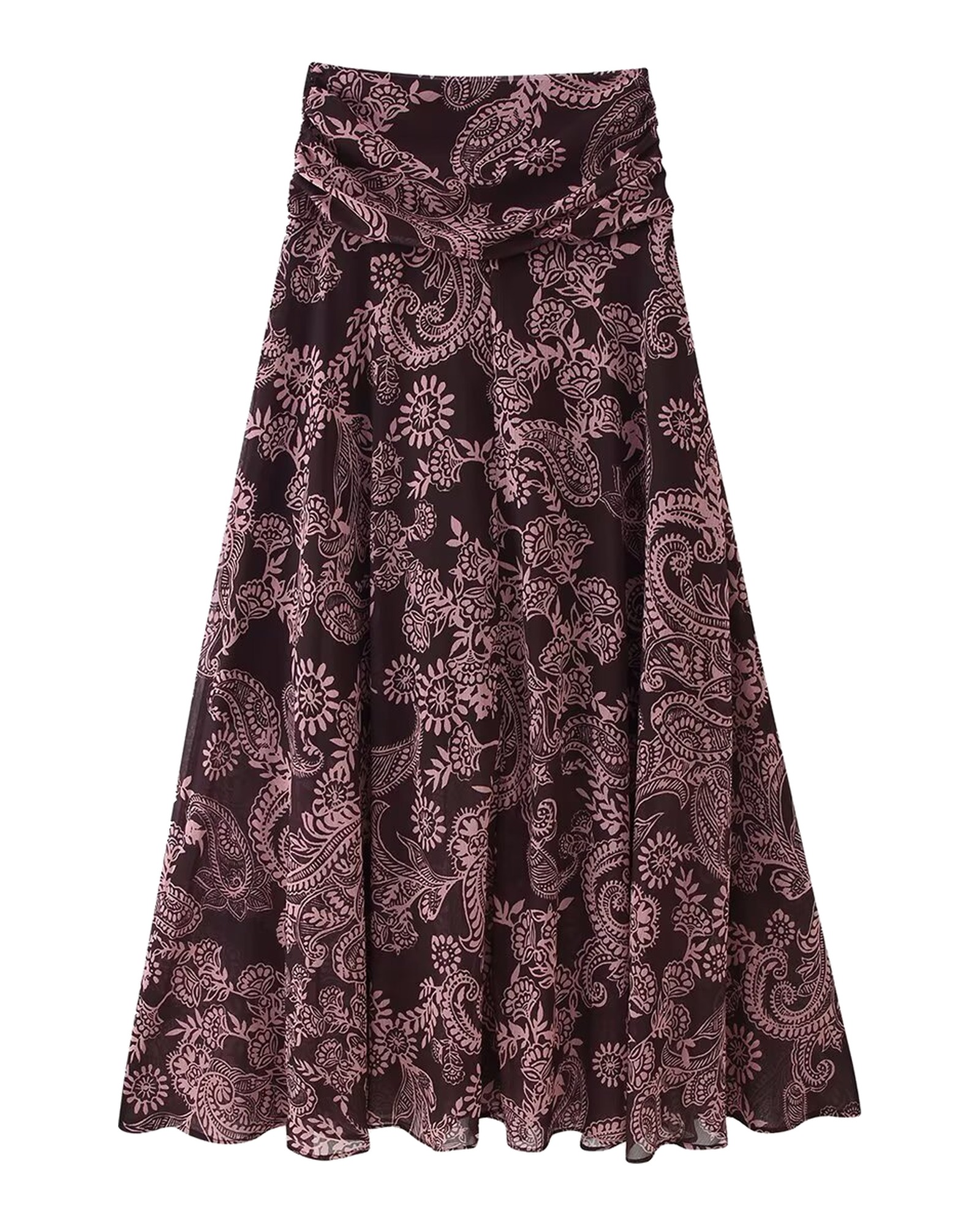 Ida paisley-print chiffon maxi skirt, front view — product photo
