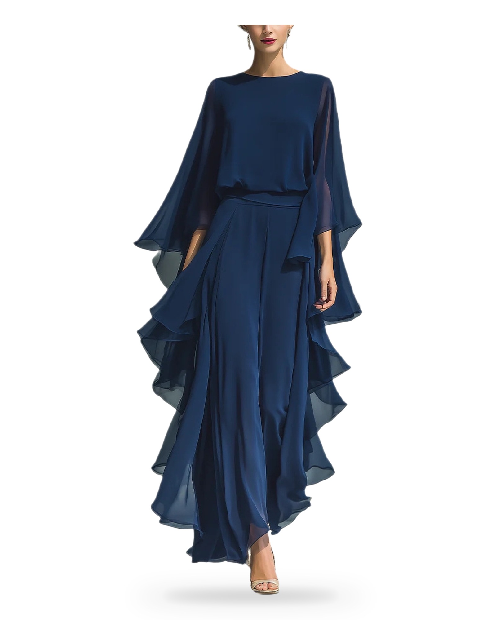 Jannie · Chiffon cape-top met broek (set) — productfoto