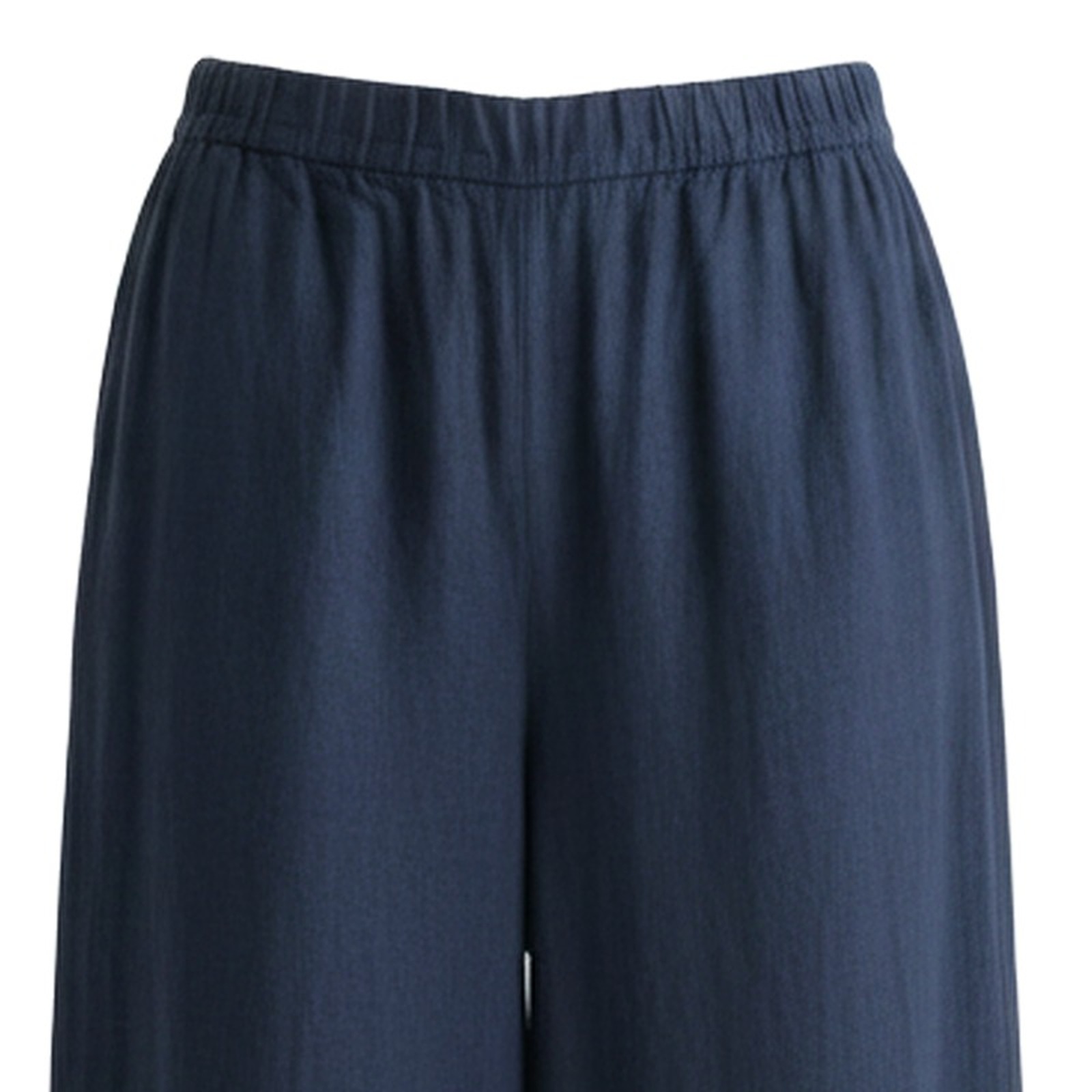 Jasmijn navy blue linen wide-leg trousers — fabric and texture detail (AI visualisation)