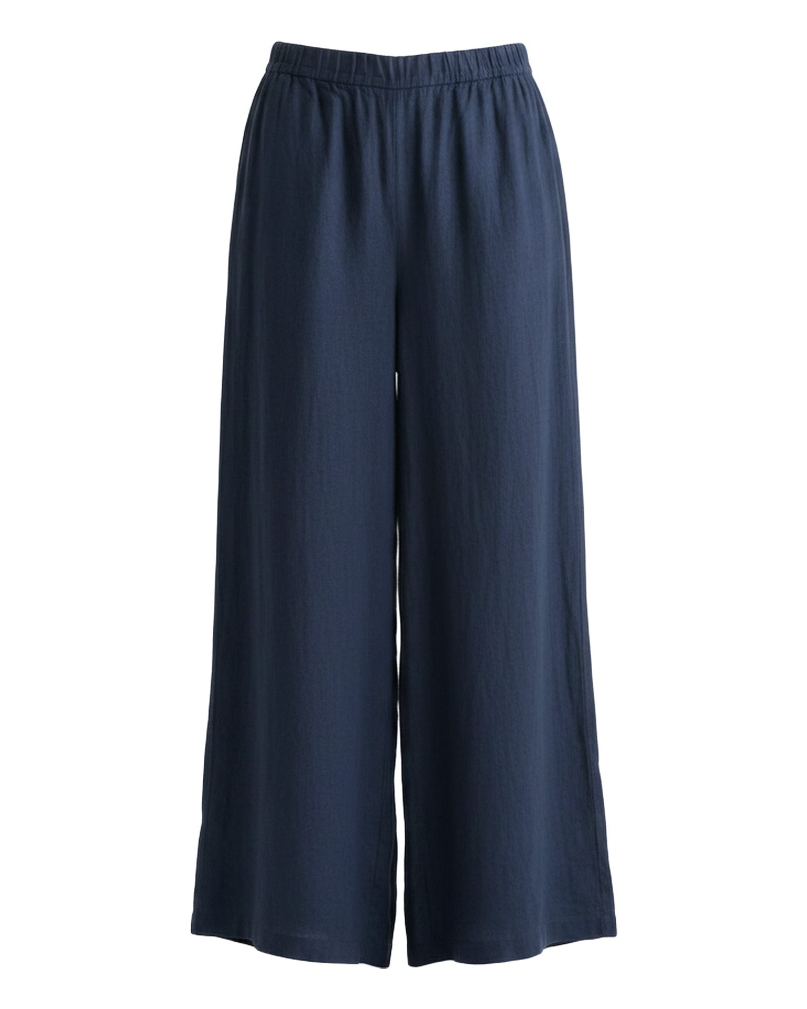 Jasmijn navy blue linen wide-leg trousers, front view (AI visualisation)