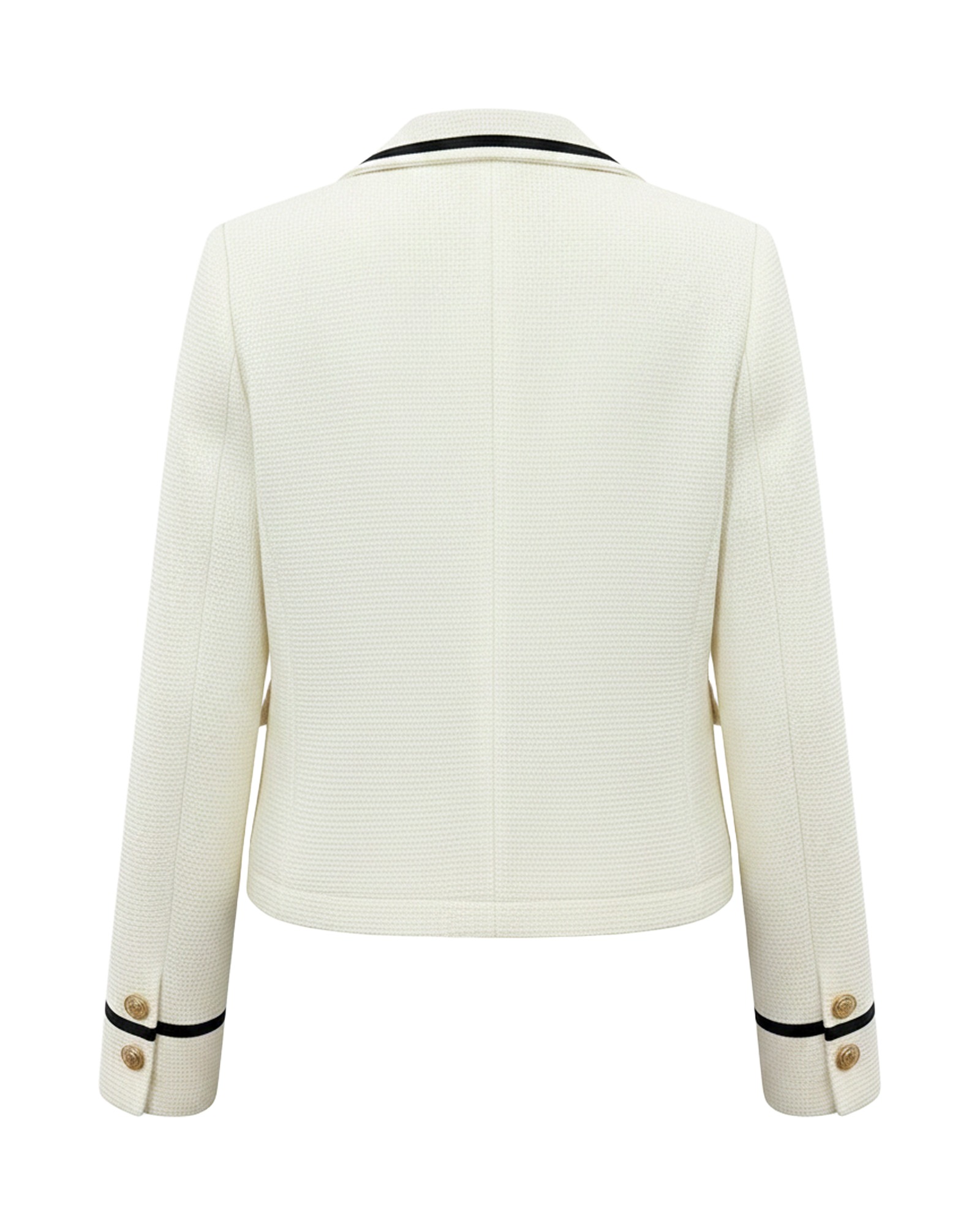 Jozefien cream tweed cropped jacket with black trim, back view (AI visualisation)